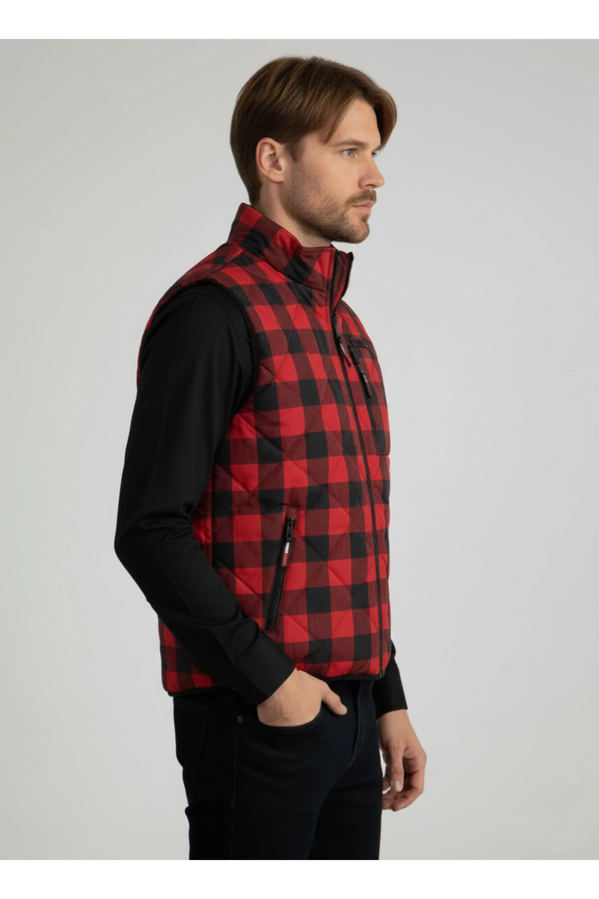 Ekose Desenli İçi Polarlı İç Cepli Erkek Yelek