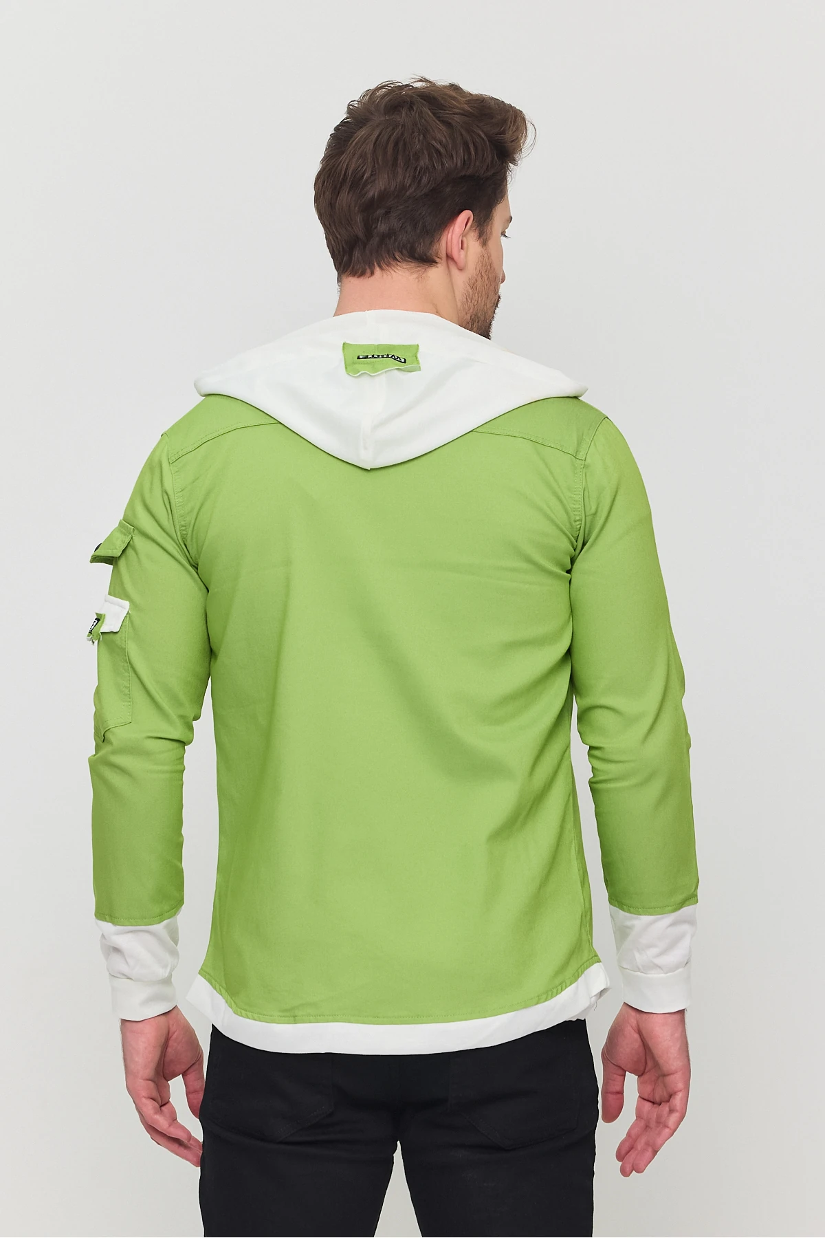 Erkek Slim Fit Dar Kalıp Kapüşonlu Detaylı Kot Gömlek