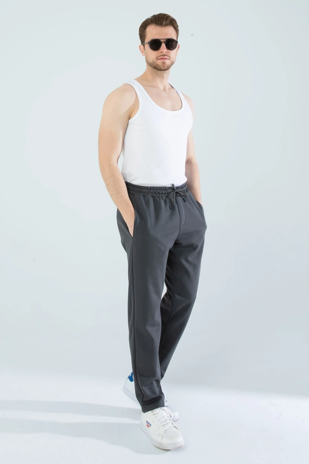 Erkek Düz Paça Normal Kesim Eşofman Altı Füme Erkek Pantolon