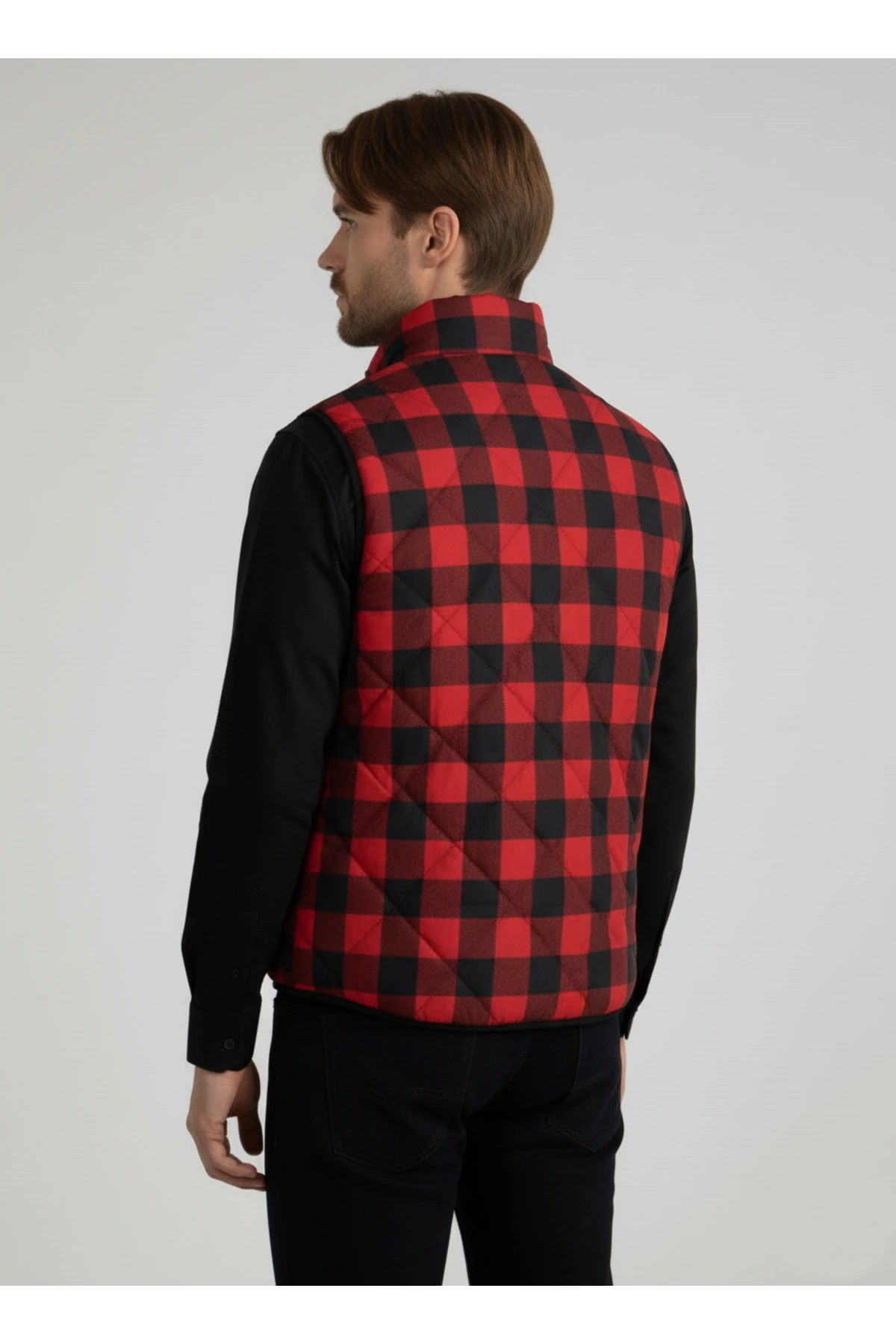 Ekose Desenli İçi Polarlı İç Cepli Erkek Yelek