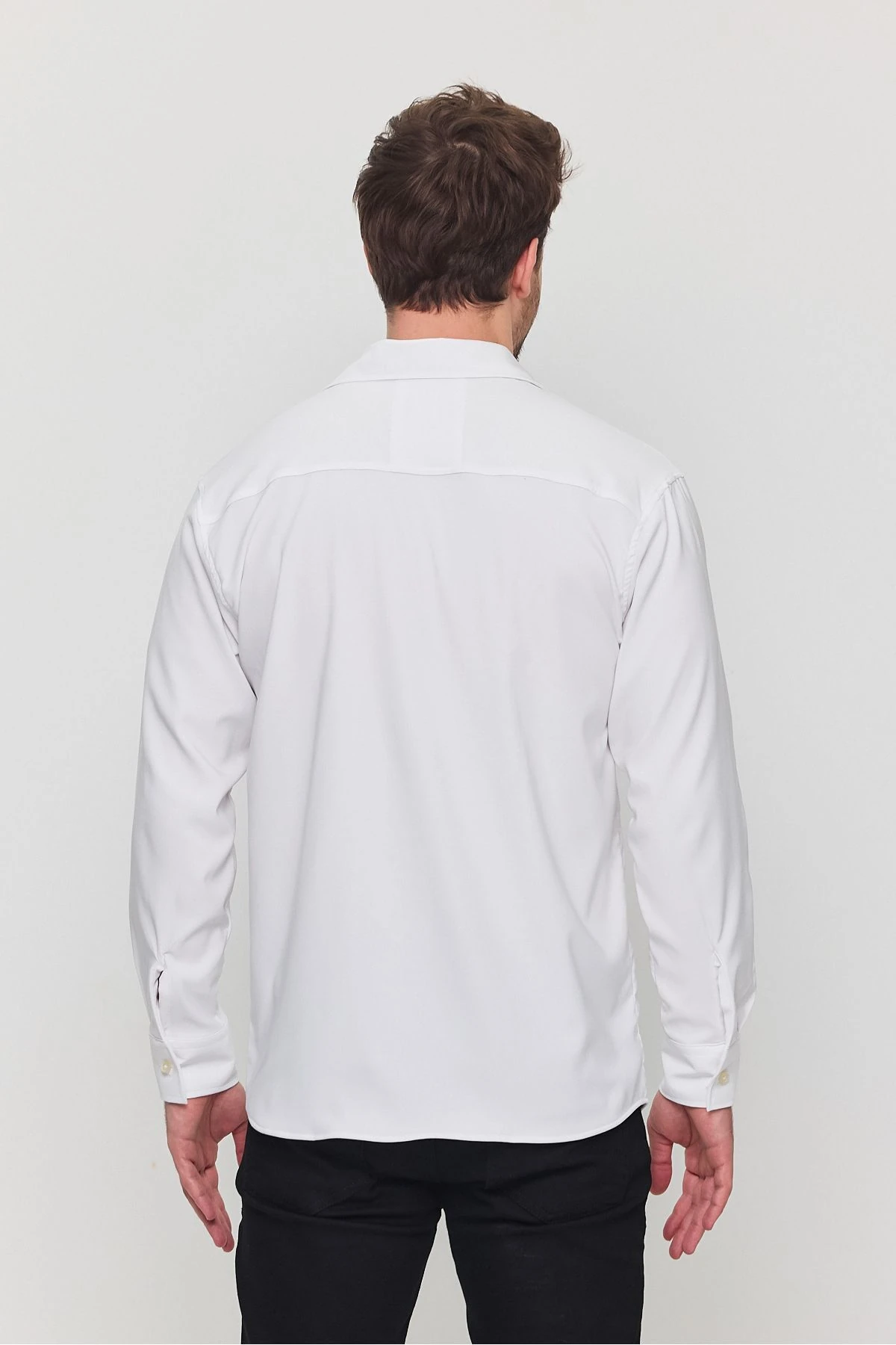 Erkek Yazlık Gömlek Dokulu Bol Kalıp Oversize Salaş Beyaz Erkek Gömlek