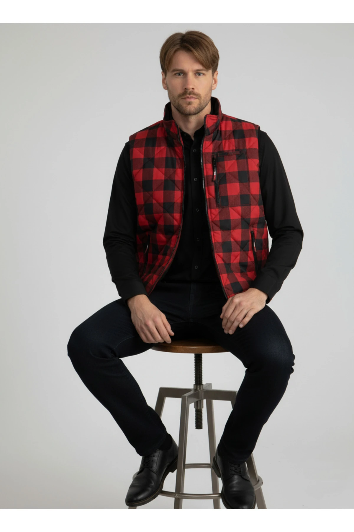 Ekose Desenli İçi Polarlı İç Cepli Erkek Yelek