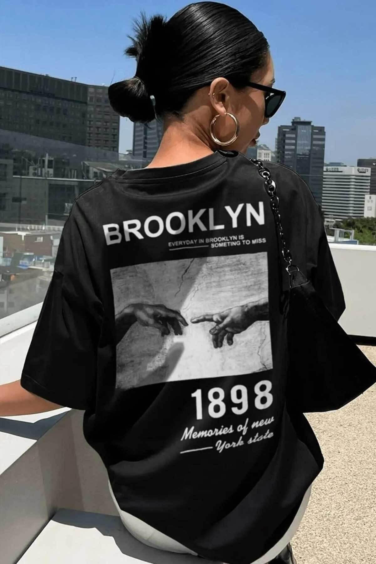 Unisex Brooklyn Arka Baskılı Tişört