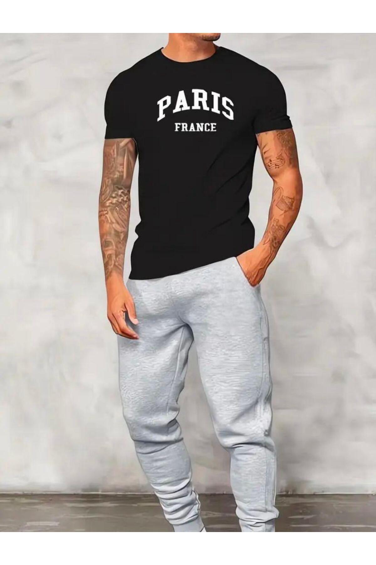 Paris ı Baskılı T-shirt Eşofman Altı Jogger Rahat Kalıp  Eşofman Takım