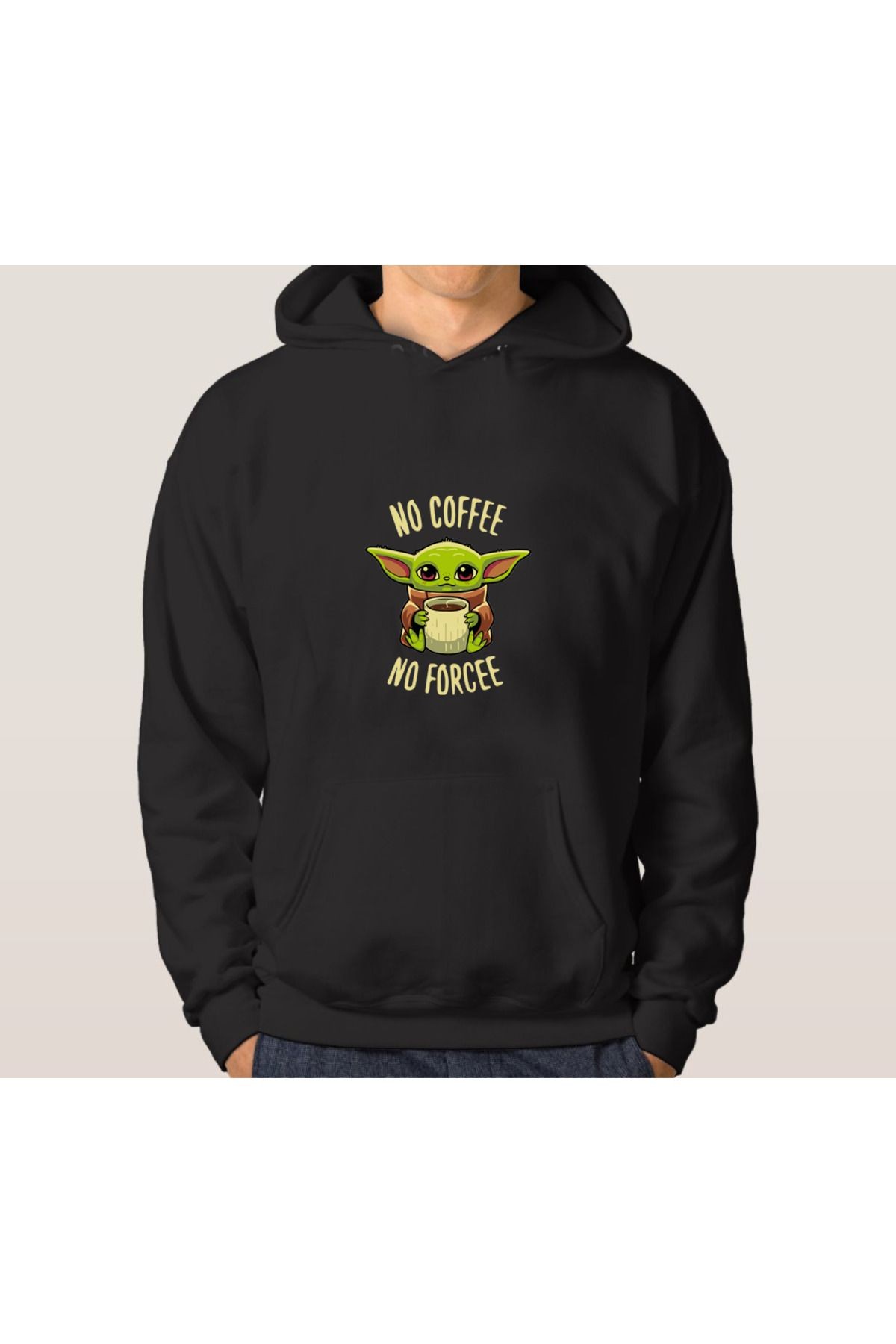 Siyah No Coffee No Forcee Baskılı Kadın Erkek Kapşonlu Sweatshirt