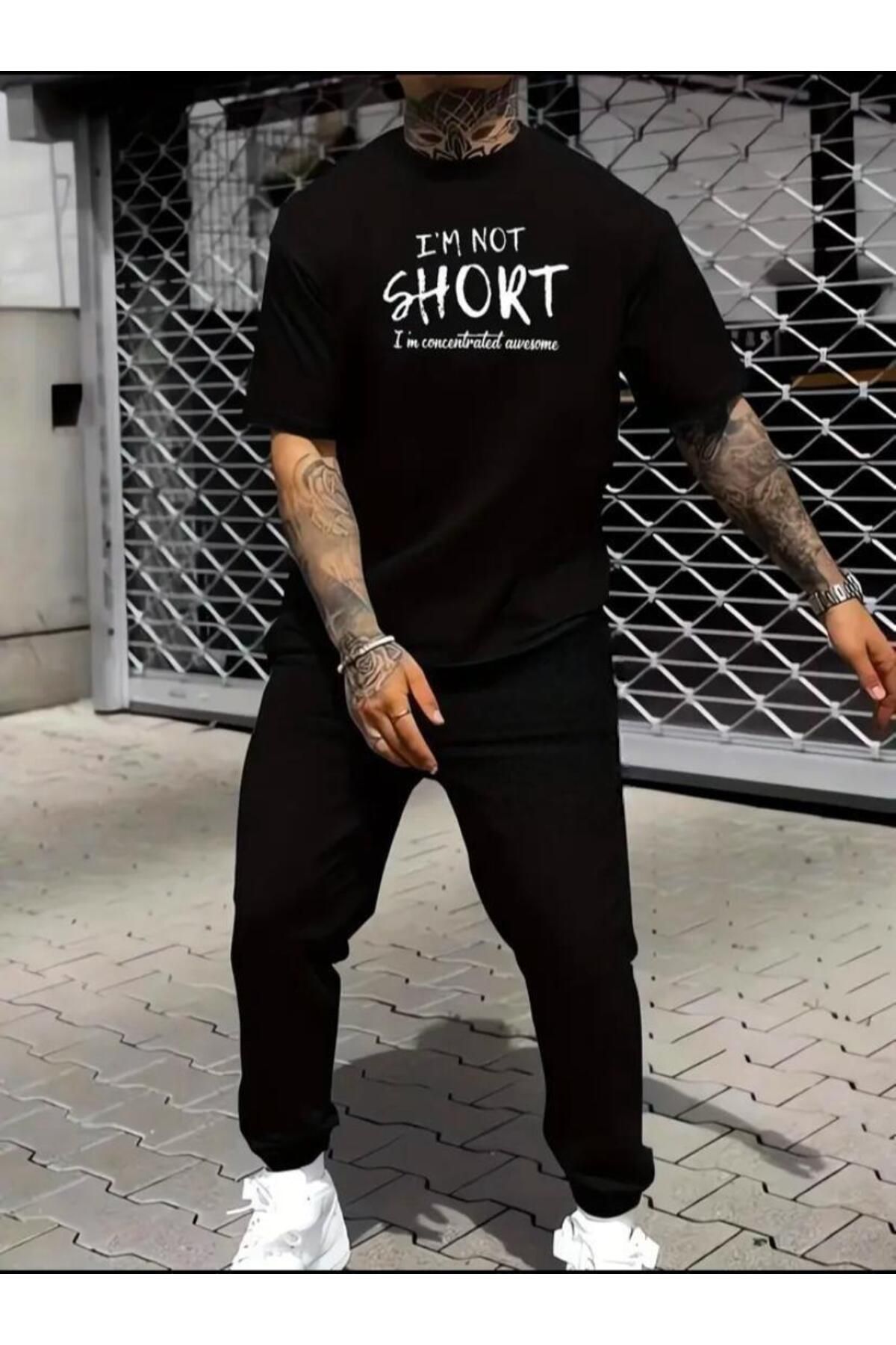 I'm Not Short  Baskılı T-shirt Eşofman Altı Jogger Rahat Kalıp  Eşofman Takım