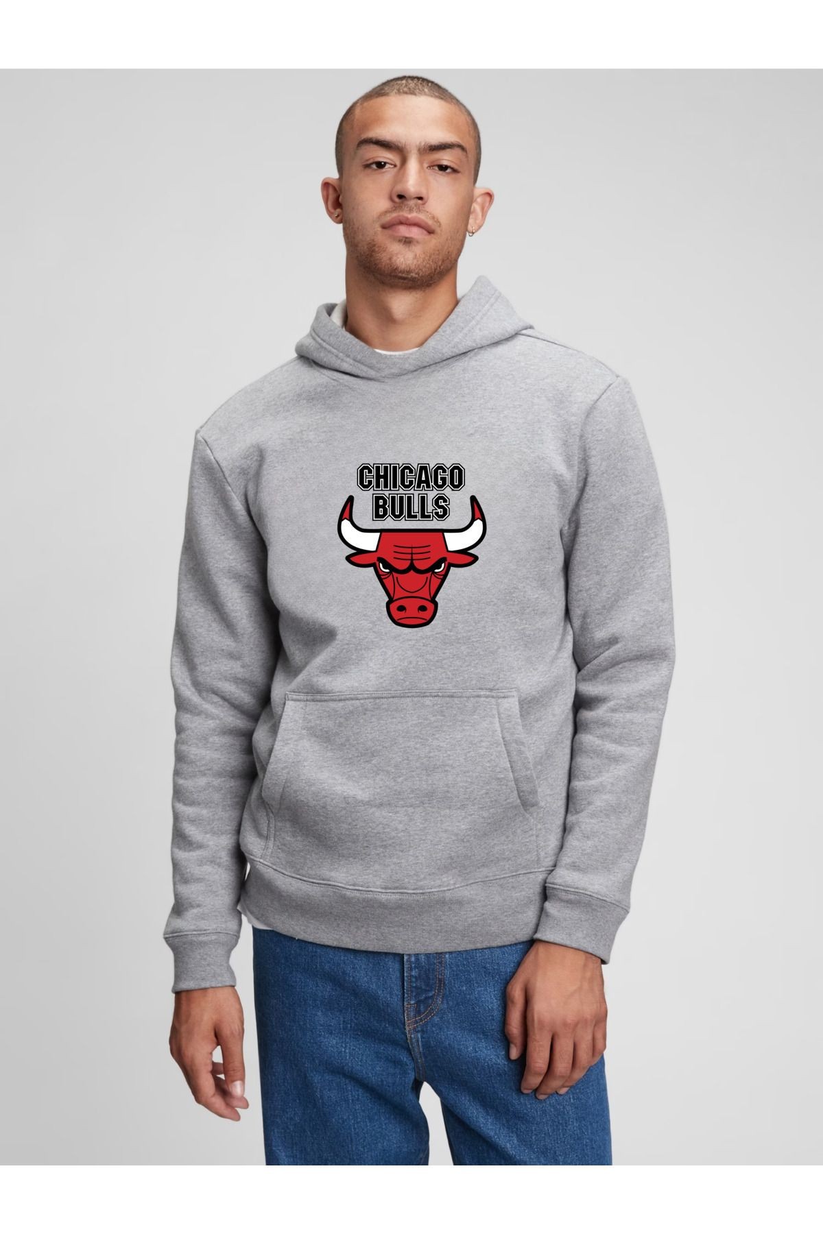 Blackjackgiyim Düz Beyaz Kapşonlu Oversize Sweatshirt Pamuklu - gri-blackjackgiyimdüz-20035