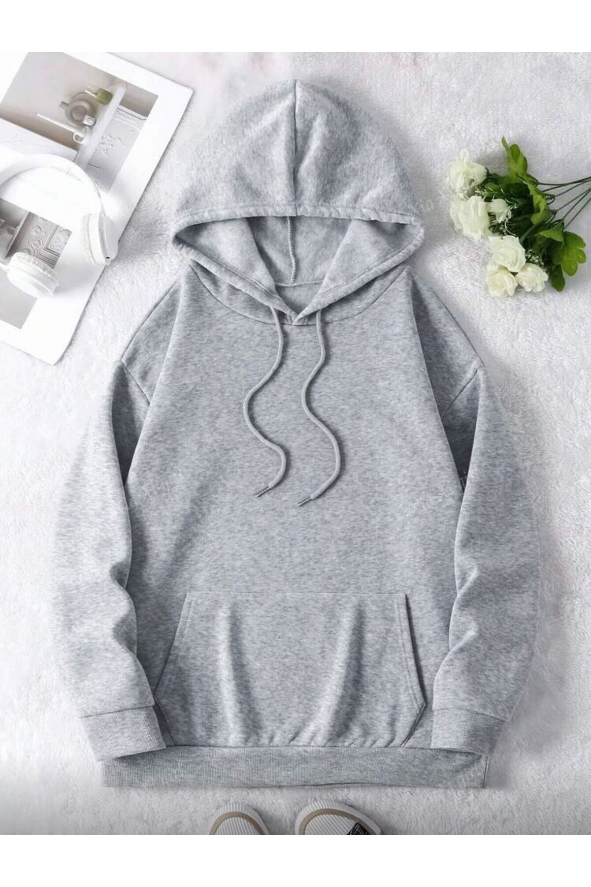 Arka Baskı Detaylı İçi Polarlı Kapüşonlu Sweatshirt