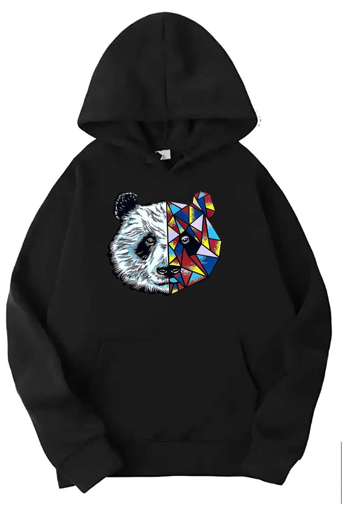 Panda Baskılı Kapüşonlu Sweatshirt - Siyah