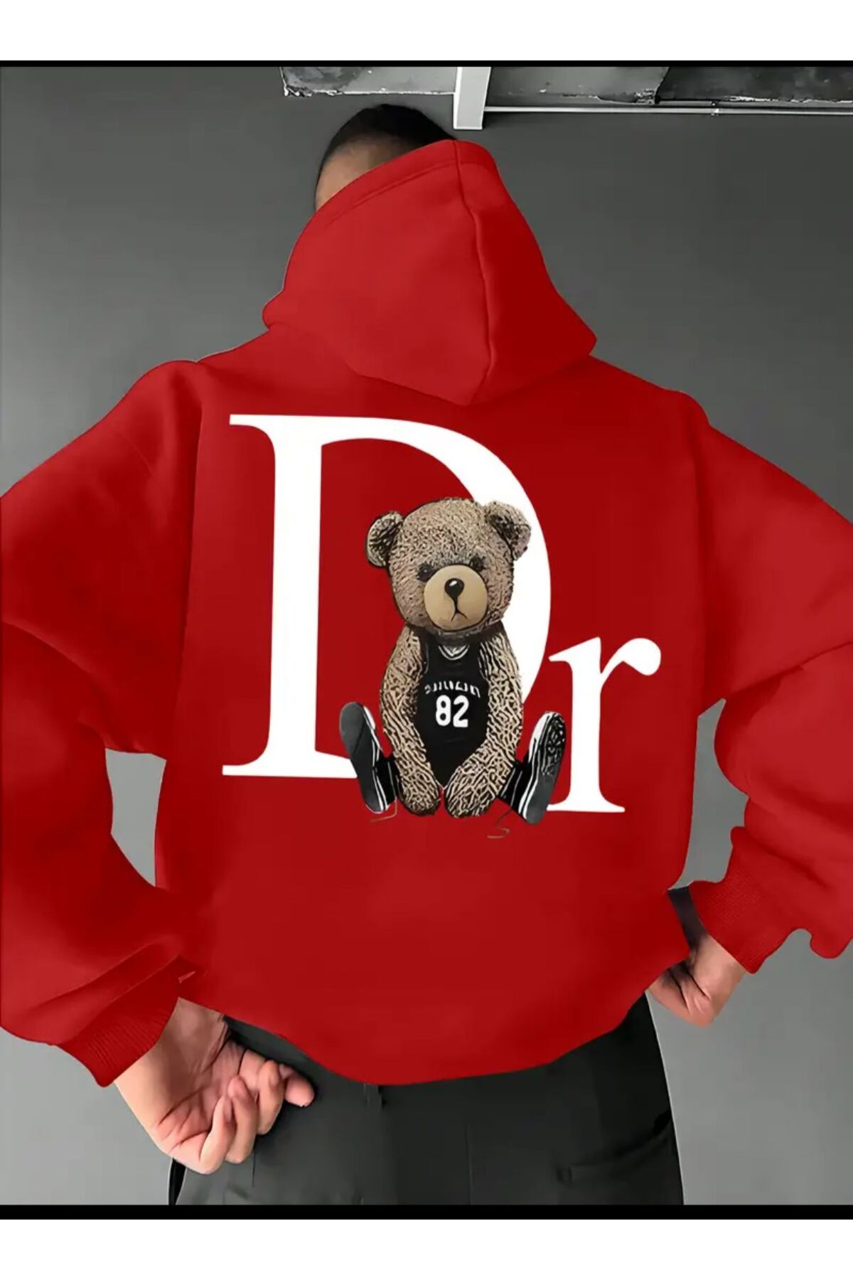 Arka Ayı Baskı Detaylı İçi Polarlı Kapüşonlu Sweatshirt