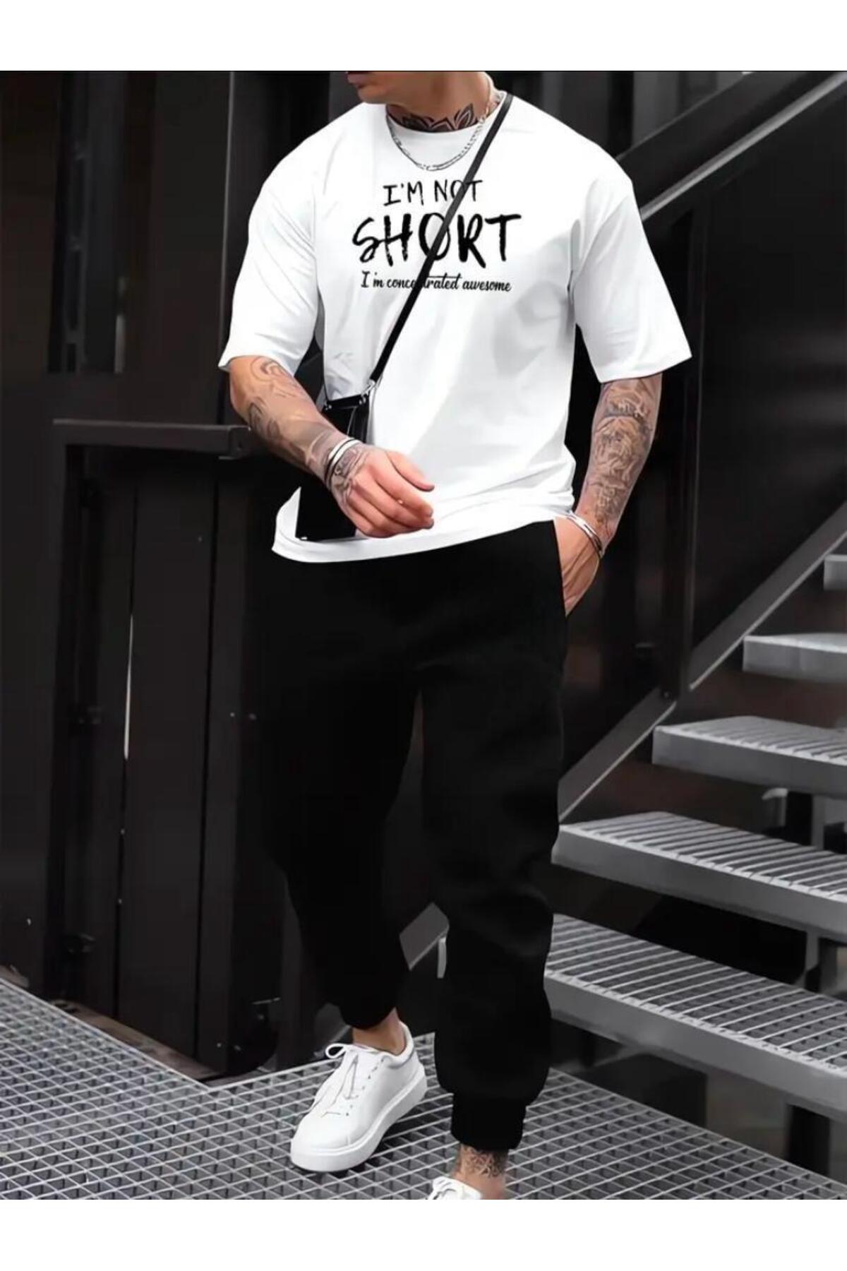 I'm Not Short  Baskılı T-shirt Eşofman Altı Jogger Rahat Kalıp  Eşofman Takım