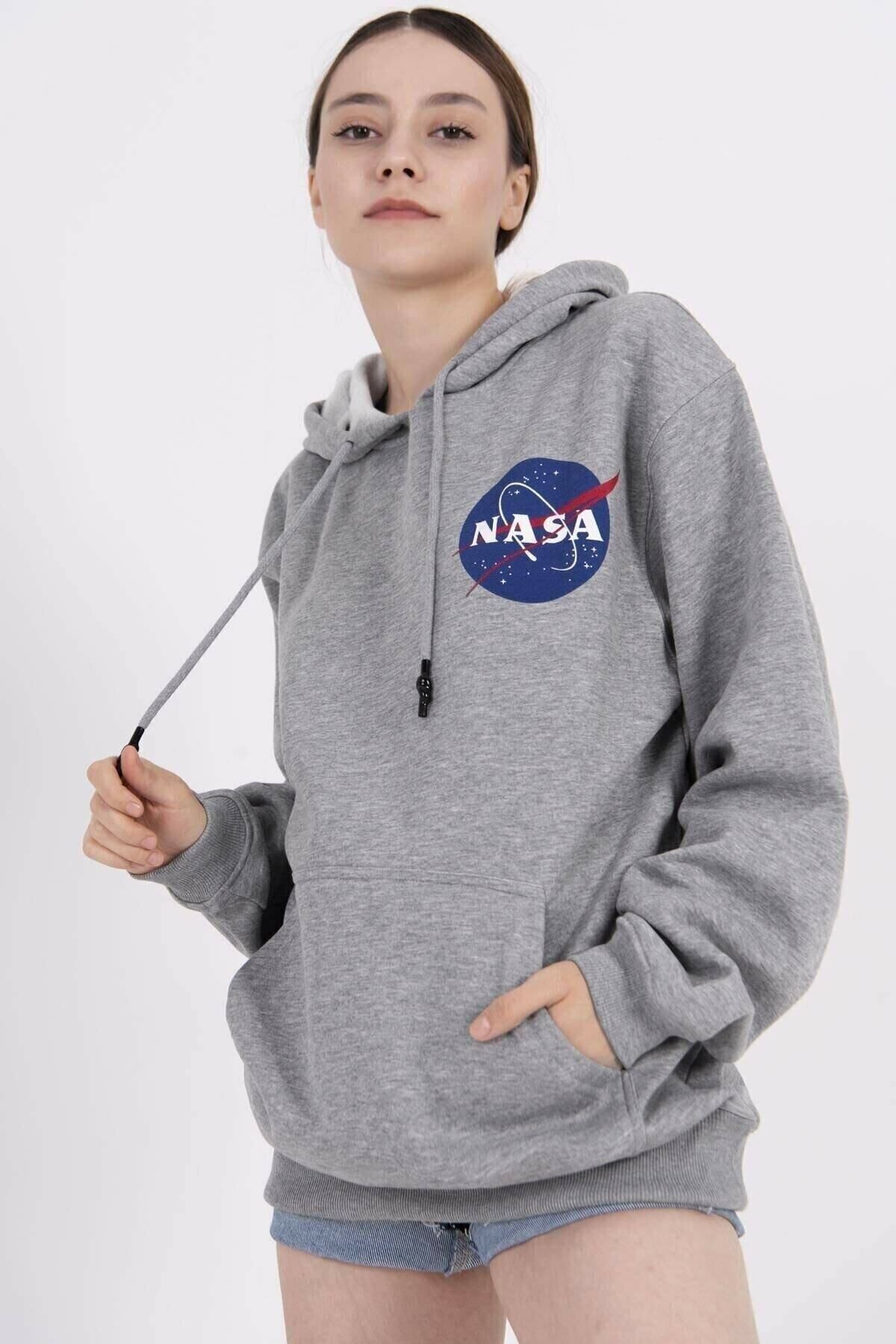 Blackjackgiyim Gri Nasa Kapşonlu Sweatshirt