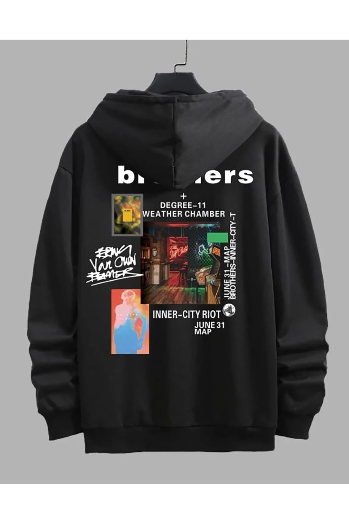 Unisex Brothers Baskılı Kapüşonlu Sweatshirt