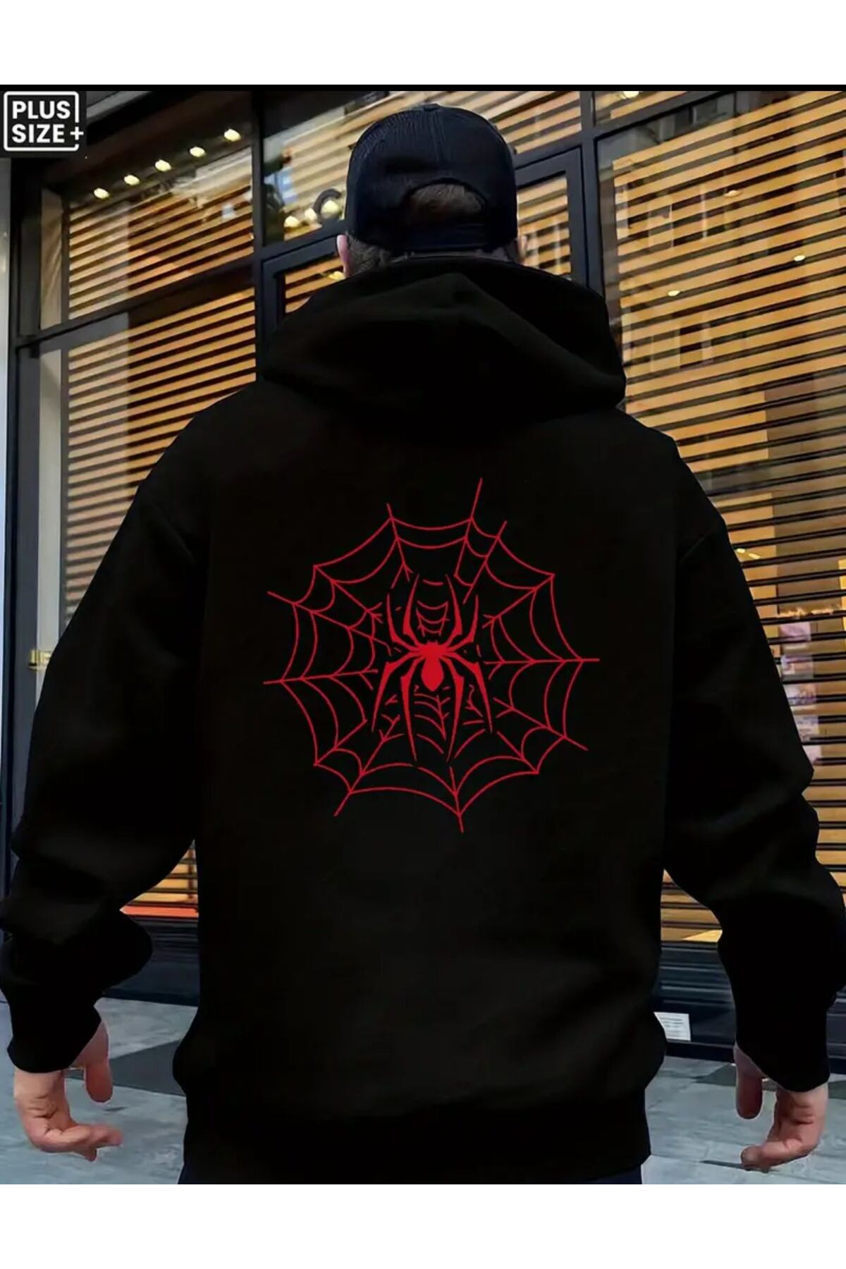 Arka Desen Baskılı İçi Polarlı Kapüşonlu Sweatshirt