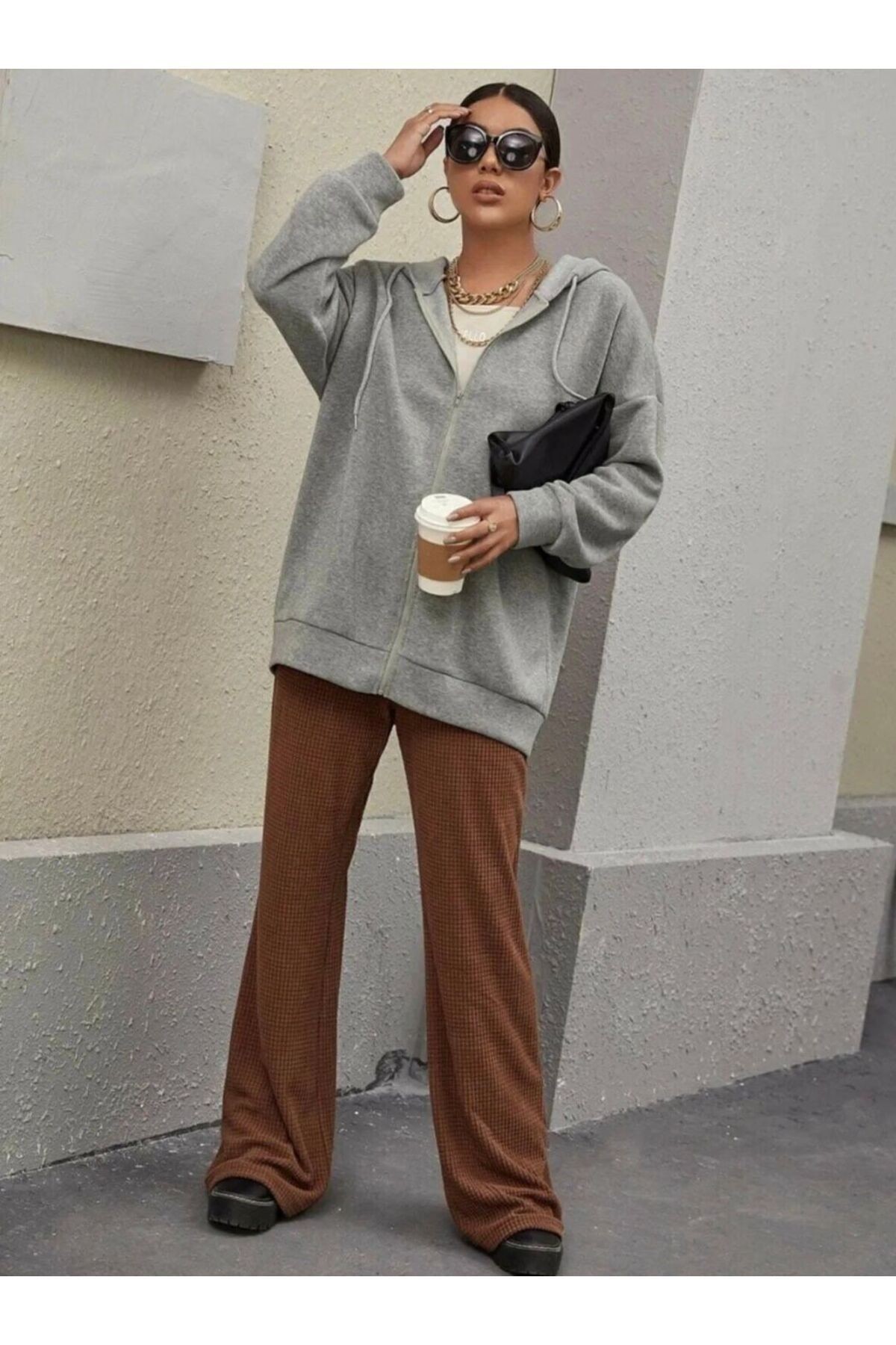 Kadın Gri Fermuarlı Sweatshirt