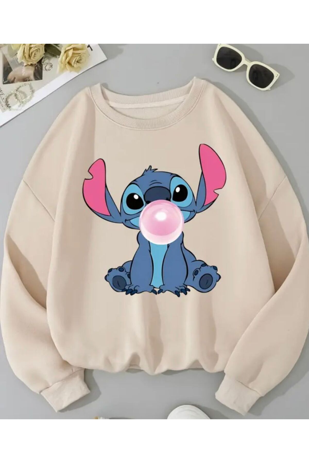 Baskı Detaylı Bisiklet Yaka İçi Polarlı Sweatshirt