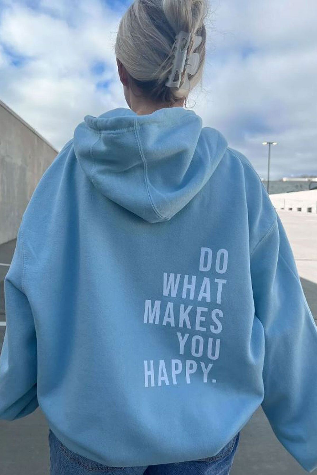 Unisex Do What Makes Happy You Baskılı Kapüşonlu Sweatshirt