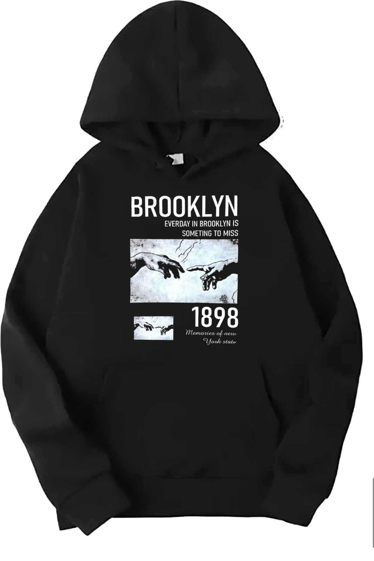 Siyah Brooklyn Baskılı Kapüşonlu Sweatshirt