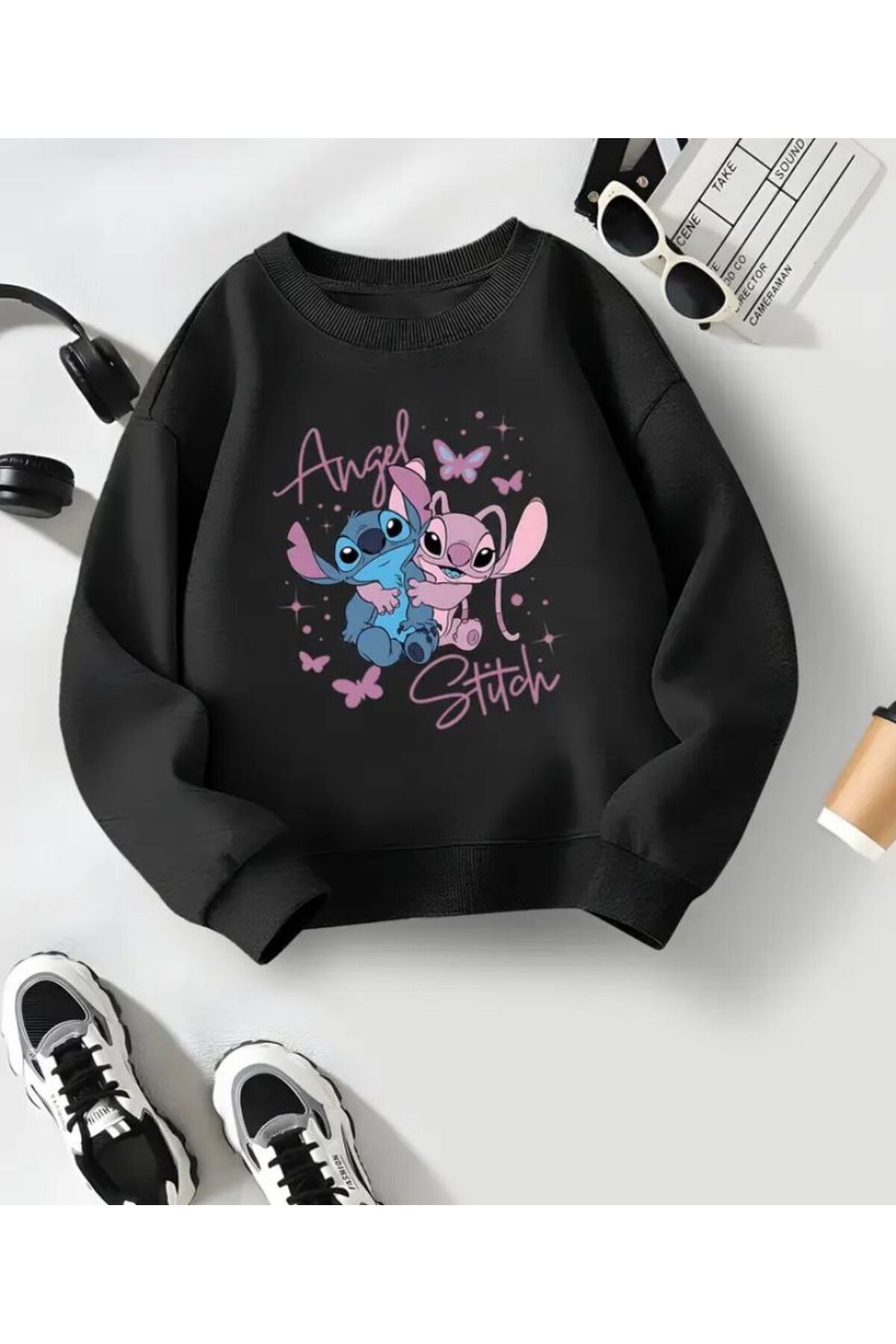 Angel Baskı Detaylı Bisiklet Yaka İçi Polarlı Sweatshirt