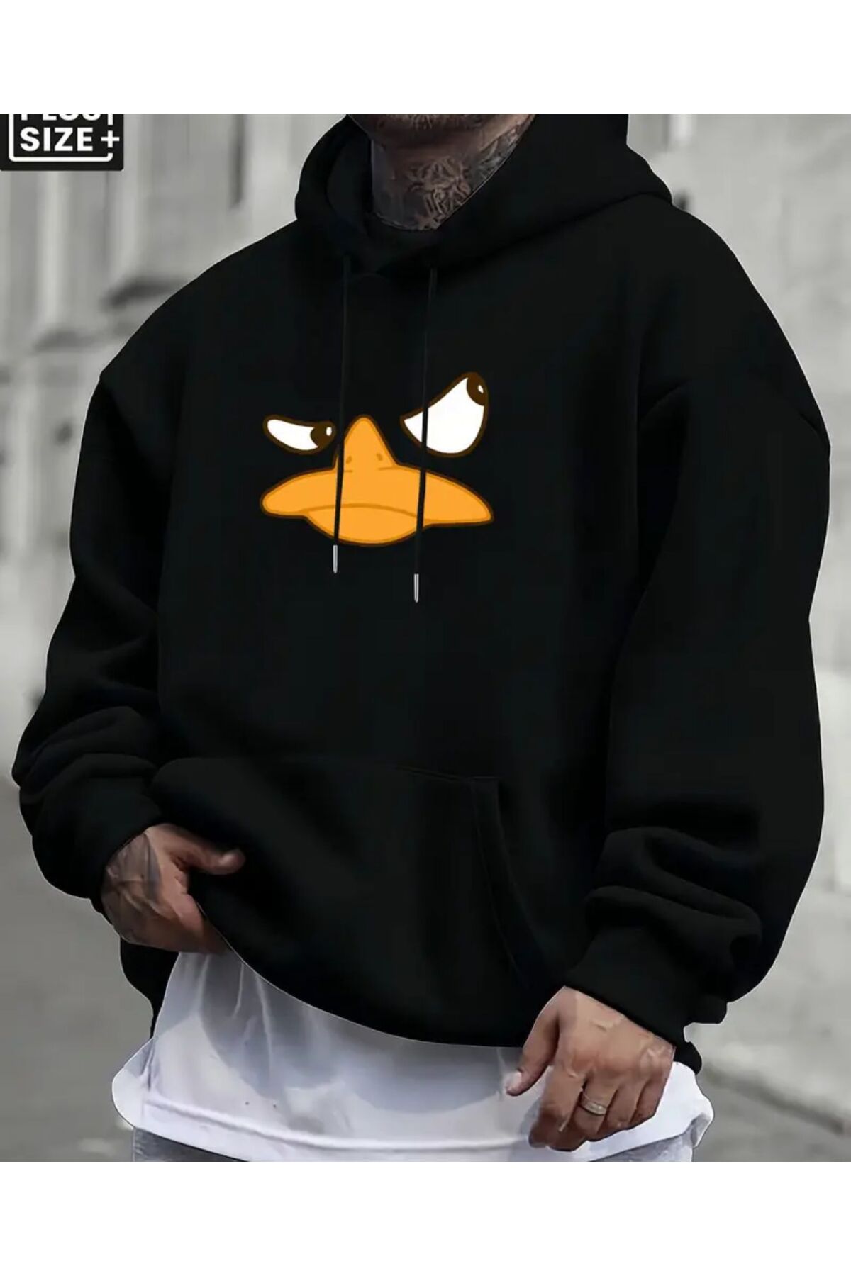 Baskı Detaylı İçi Polarlı Kapüşonlu Sweatshirt