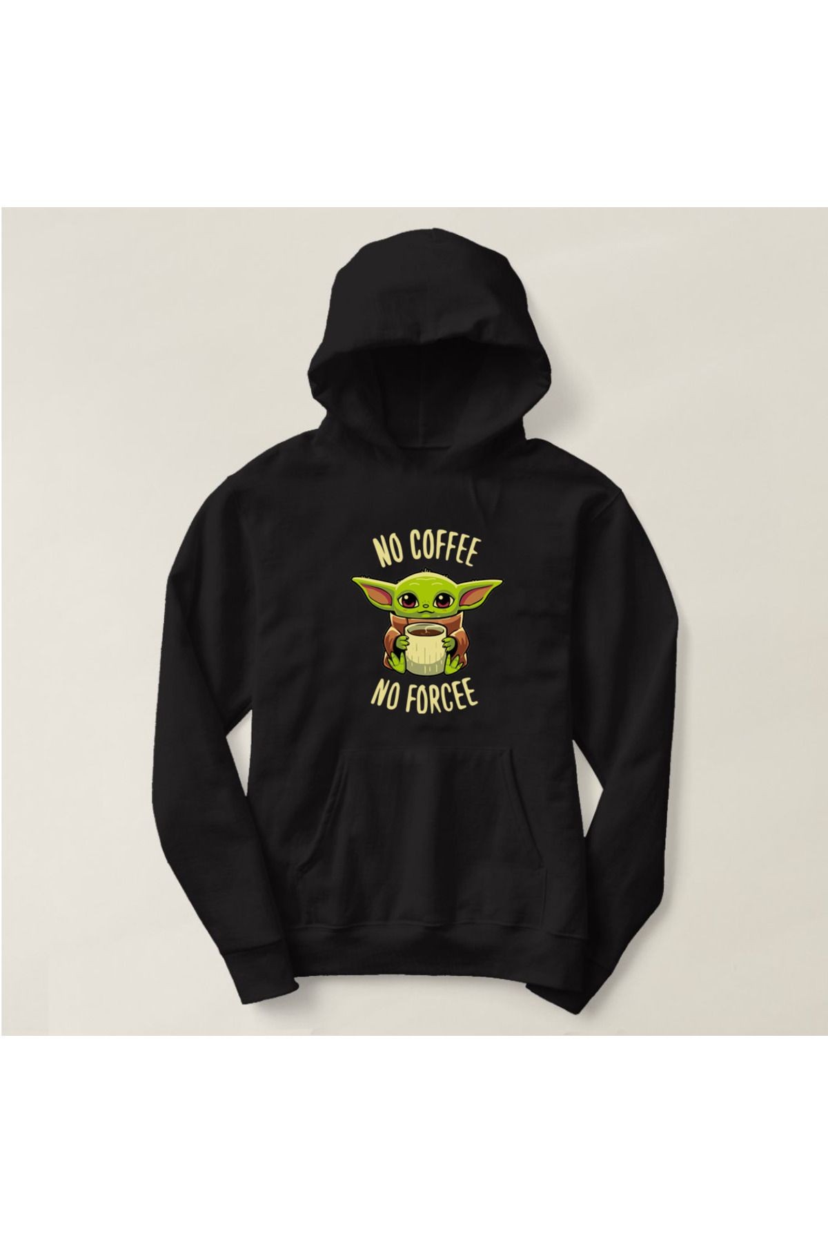 Siyah No Coffee No Forcee Baskılı Kadın Erkek Kapşonlu Sweatshirt - siyah-kapsonblackjack-20023