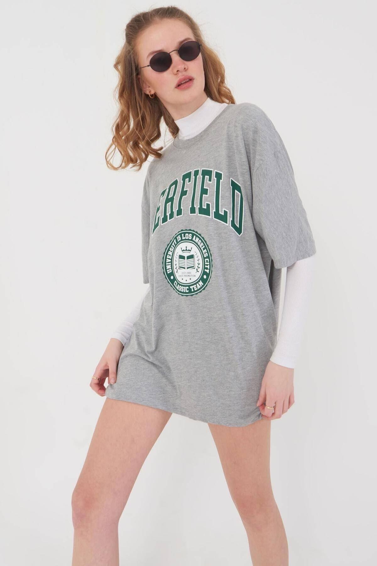  Kadın Erfield Baskılı Tshirt