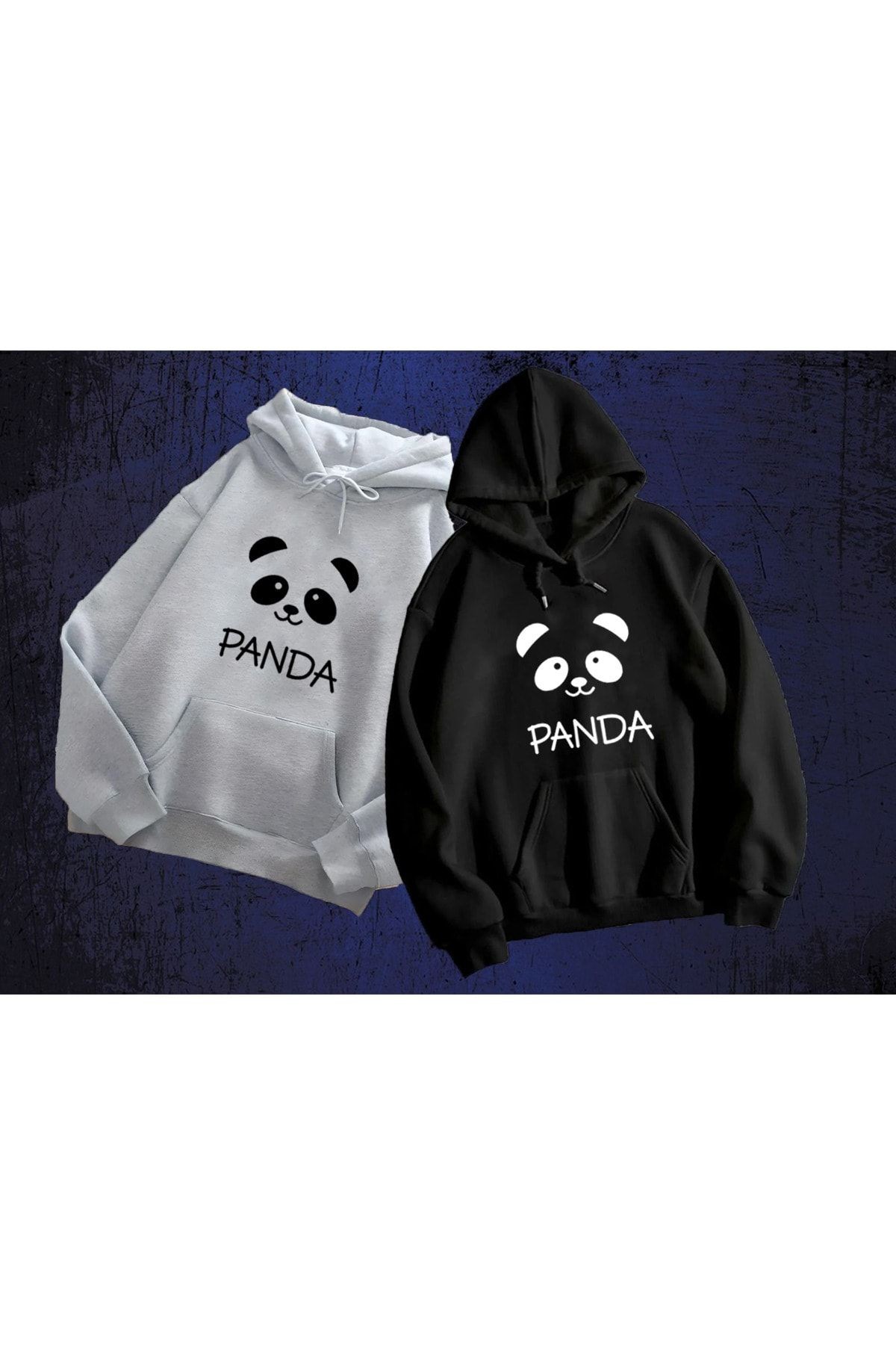 LUNAVISITA Unisex Siyah Gri 2'li Sweatshirt - siyah-gri-panda