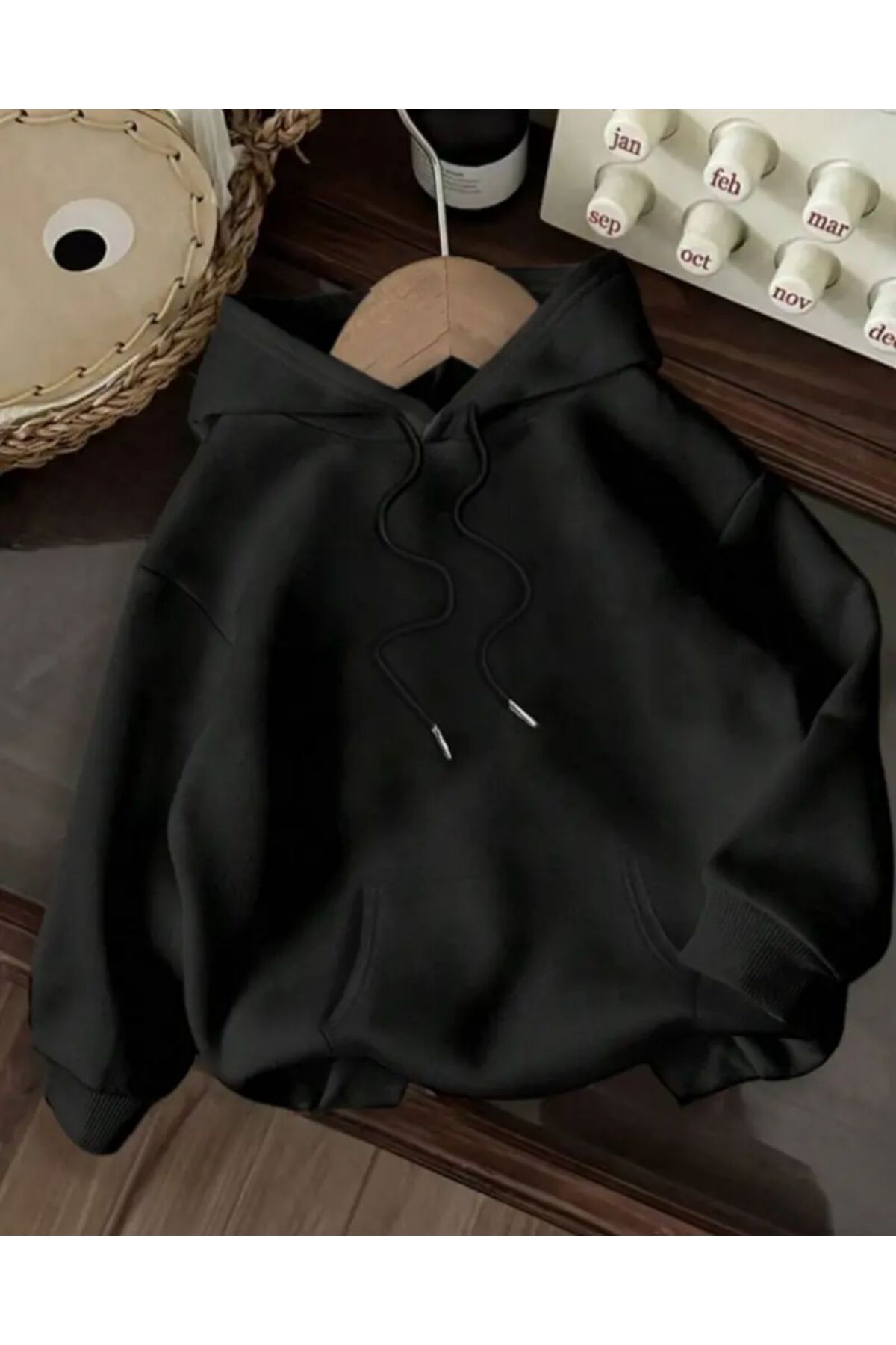 Arka Baskı Detaylı İçi Polarlı Kapüşonlu Sweatshirt