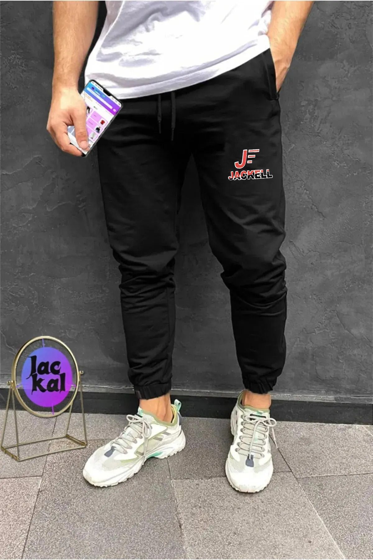 Erkek Siyah Slim Fit Jogger Eşofman Altı - mat siyah