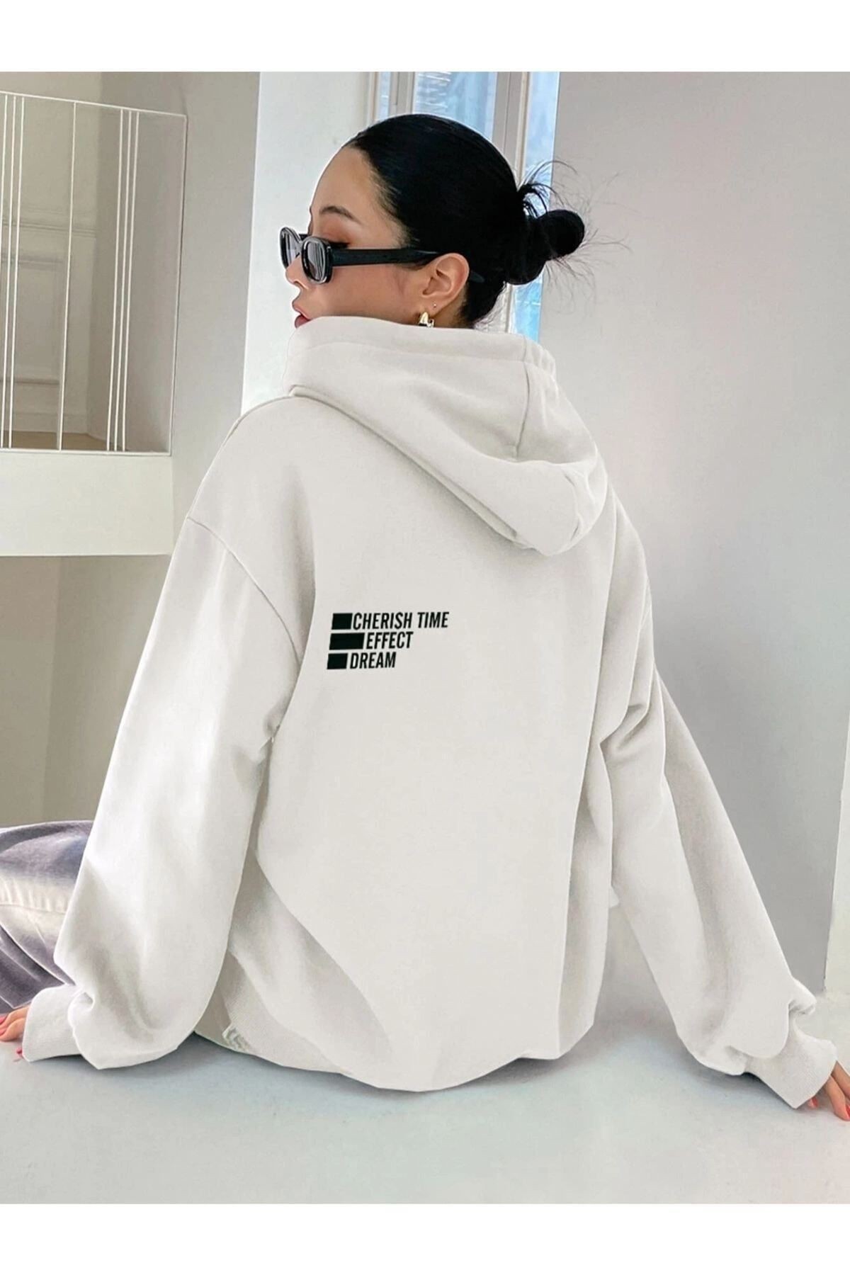 Beyaz Unisex Cherıstıme Slagon Baskılı Sweatshirt