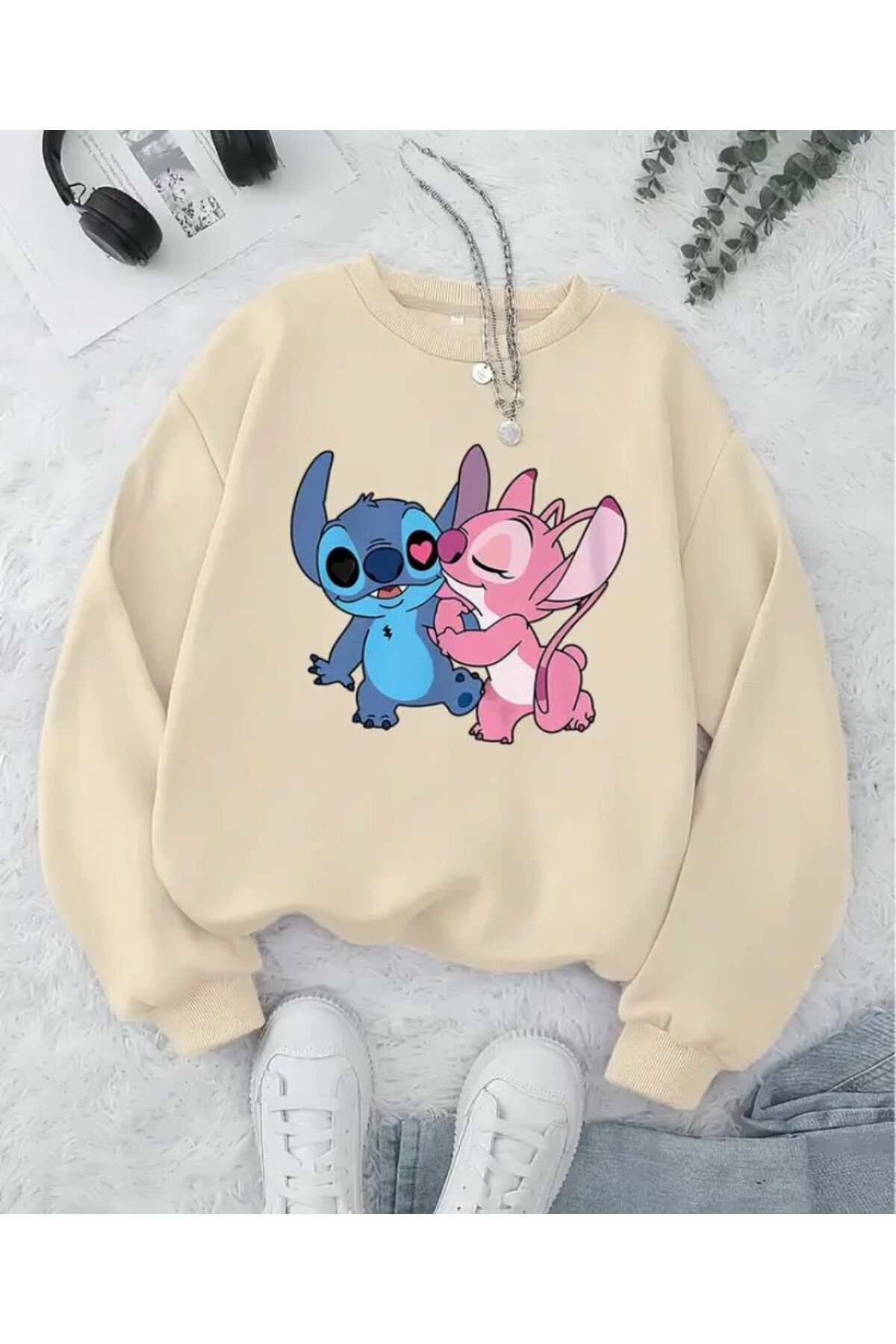 Baskı Detaylı Bisiklet Yaka İçi Polarlı Sweatshirt