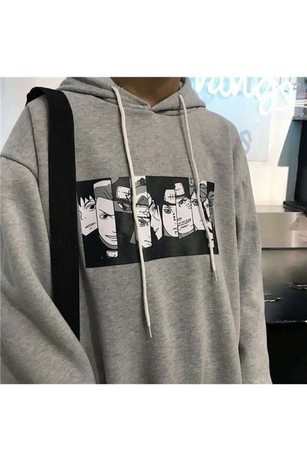 Blackjackgiyim Gri Kapüşonlu Naruto Anime Sweatshirt