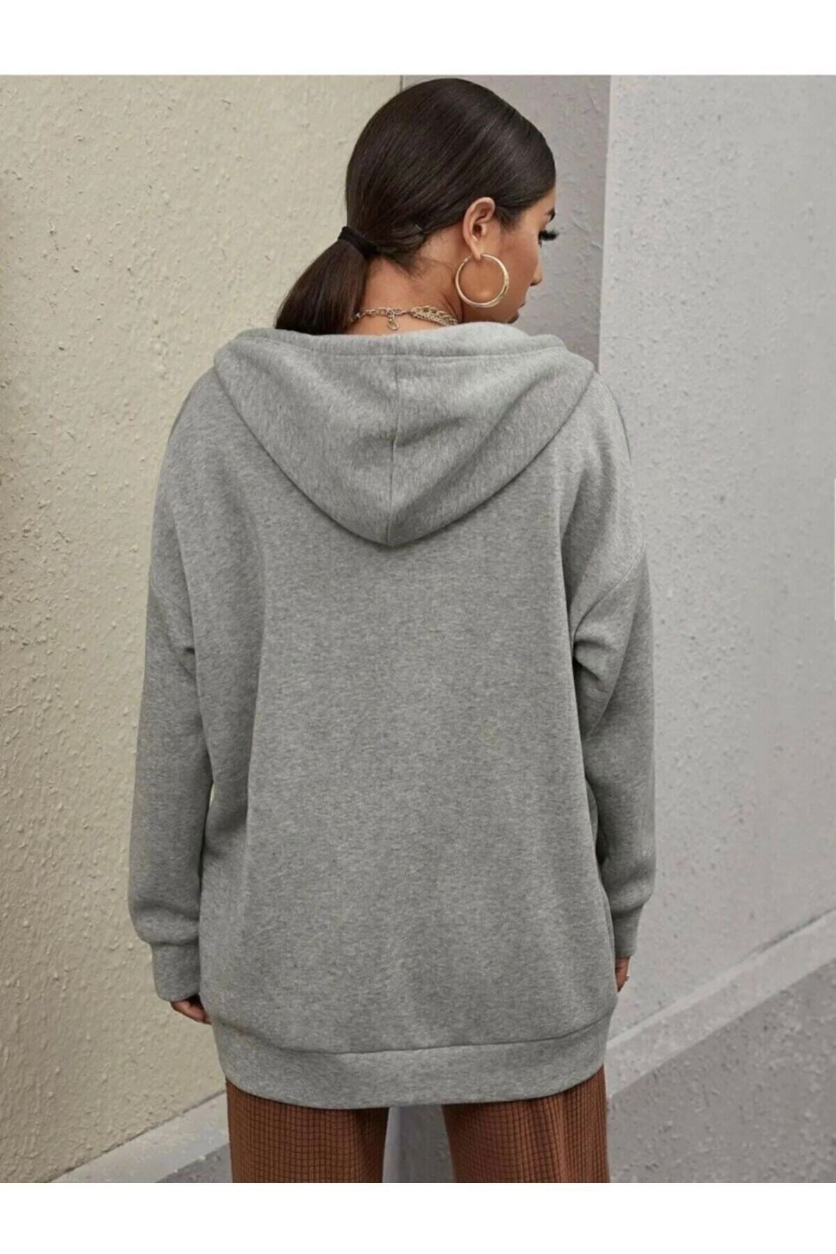 Kadın Gri Fermuarlı Sweatshirt