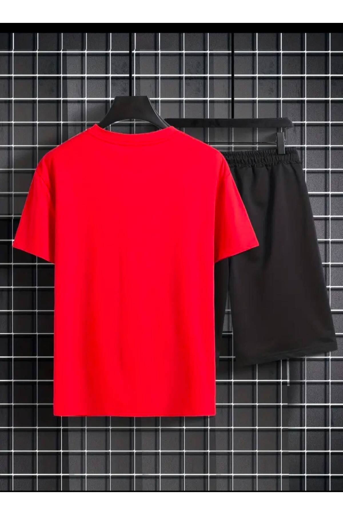 El Yazı Detaylı  Baskılı T-shirt Short Bol Paça Rahat Kalıp Siyah Alt Siyah Üst Short Takım