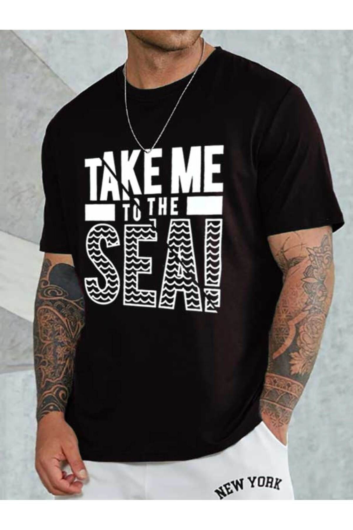 Unisex Take Me Baskılı Bisiklet Yaka Tshirt - Siyah