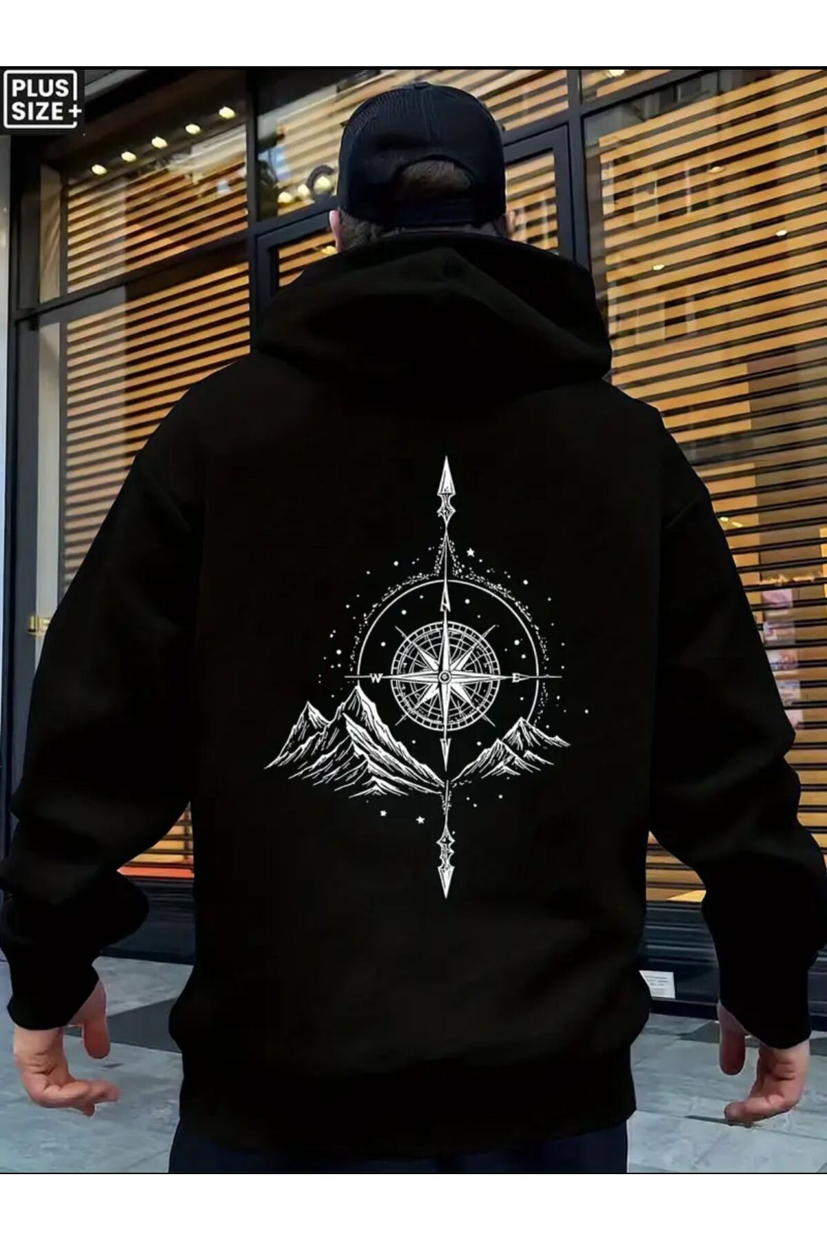 Arka Desen Baskılı İçi Polarlı Kapüşonlu Sweatshirt