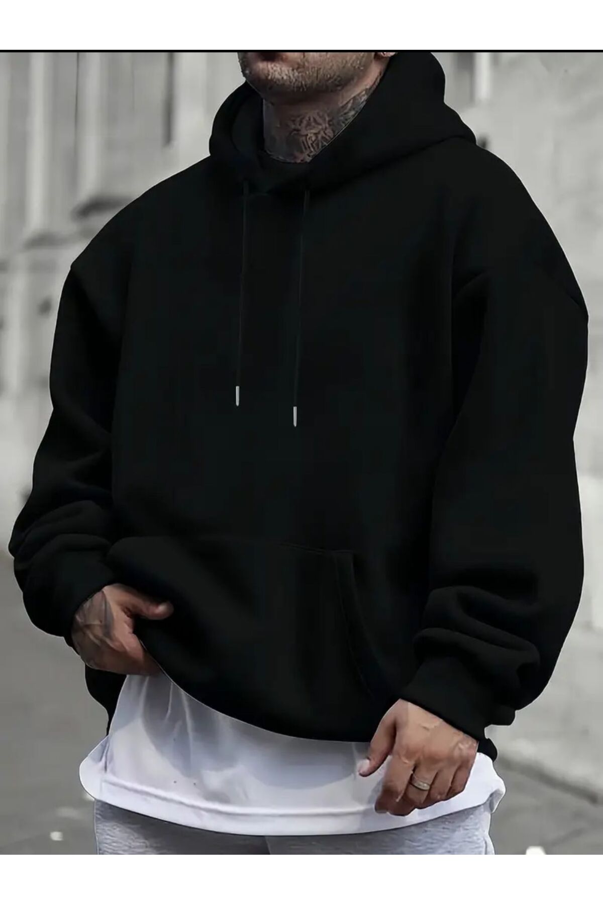 Arka Desen Baskılı İçi Polarlı Kapüşonlu Sweatshirt