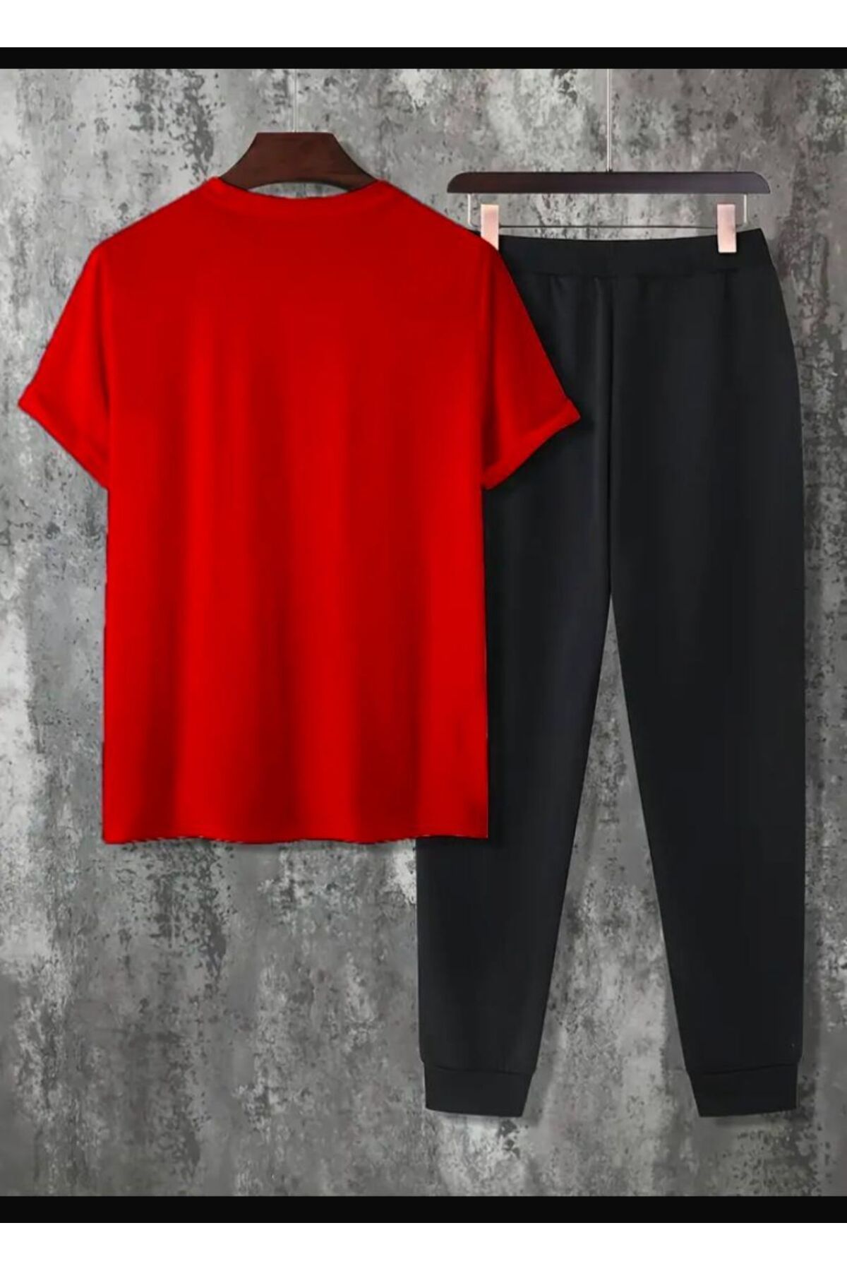 HNG  Baskılı T-shirt Eşofman Altı Jogger Rahat Kalıp Kırmızı Eşofman Takım