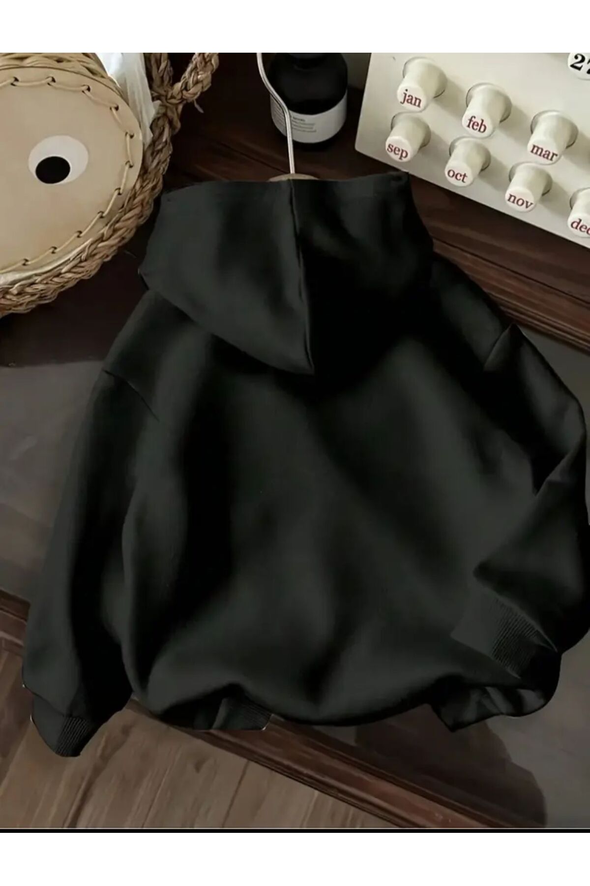 Ay Baskı Detaylı İçi Polarlı Kapüşonlu Sweatshirt