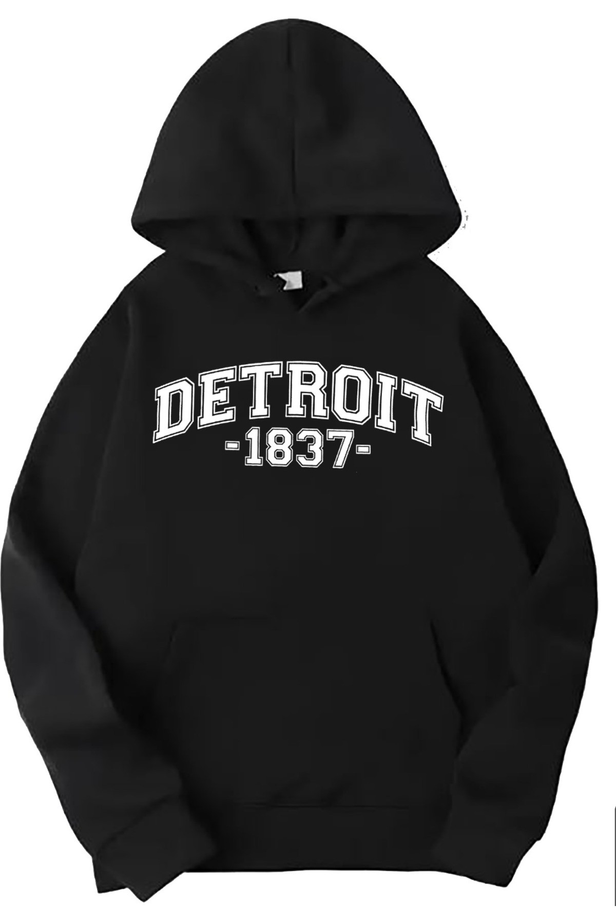 Detroit Baskılı Kapüşonlu Sweatshirt - Siyah