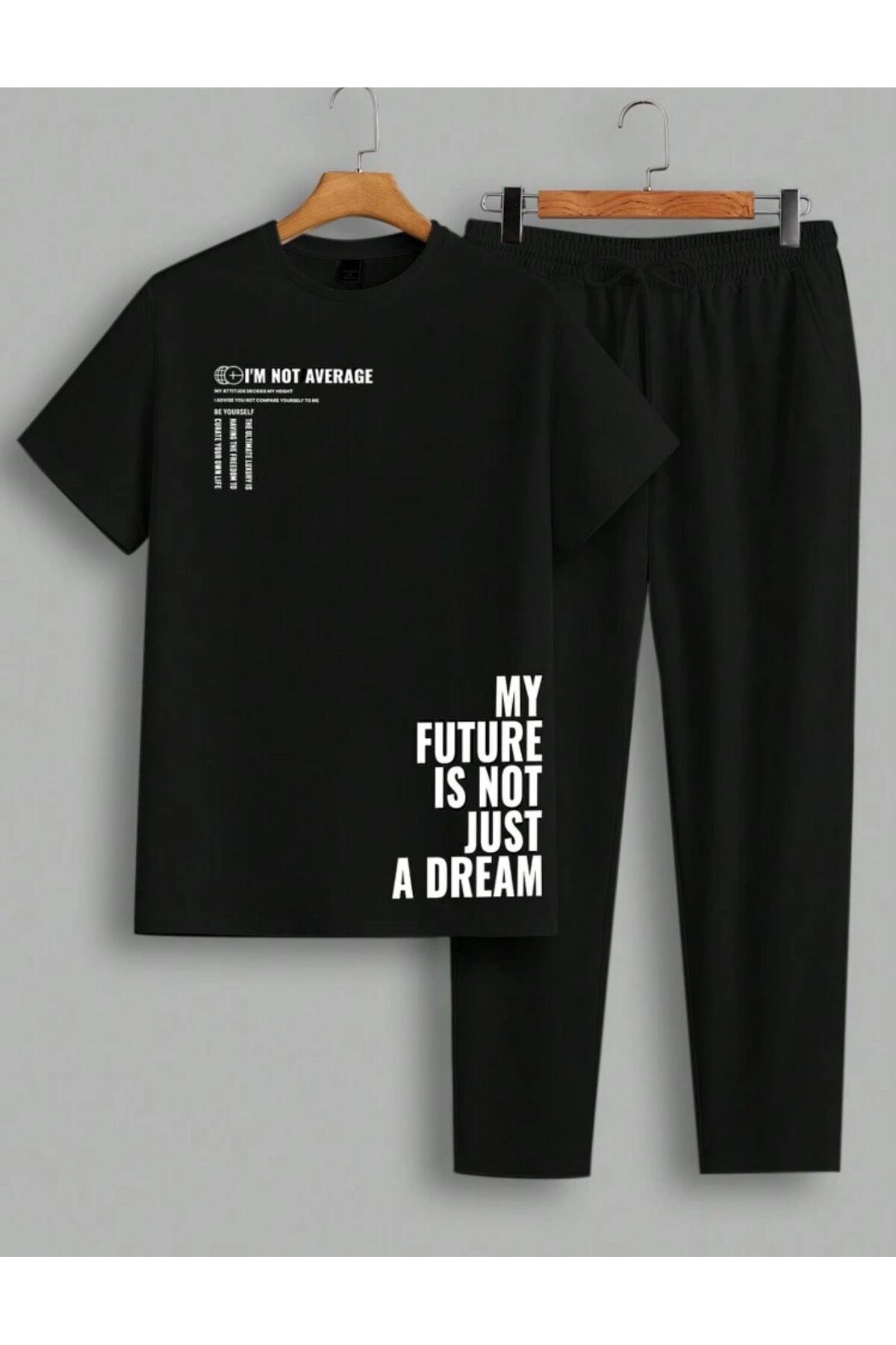 Erkek My Future Is Not Just Baskılı T-shirt Eşofman Altı Jogger Rahat Kalıp Siyah Eşofman Takım