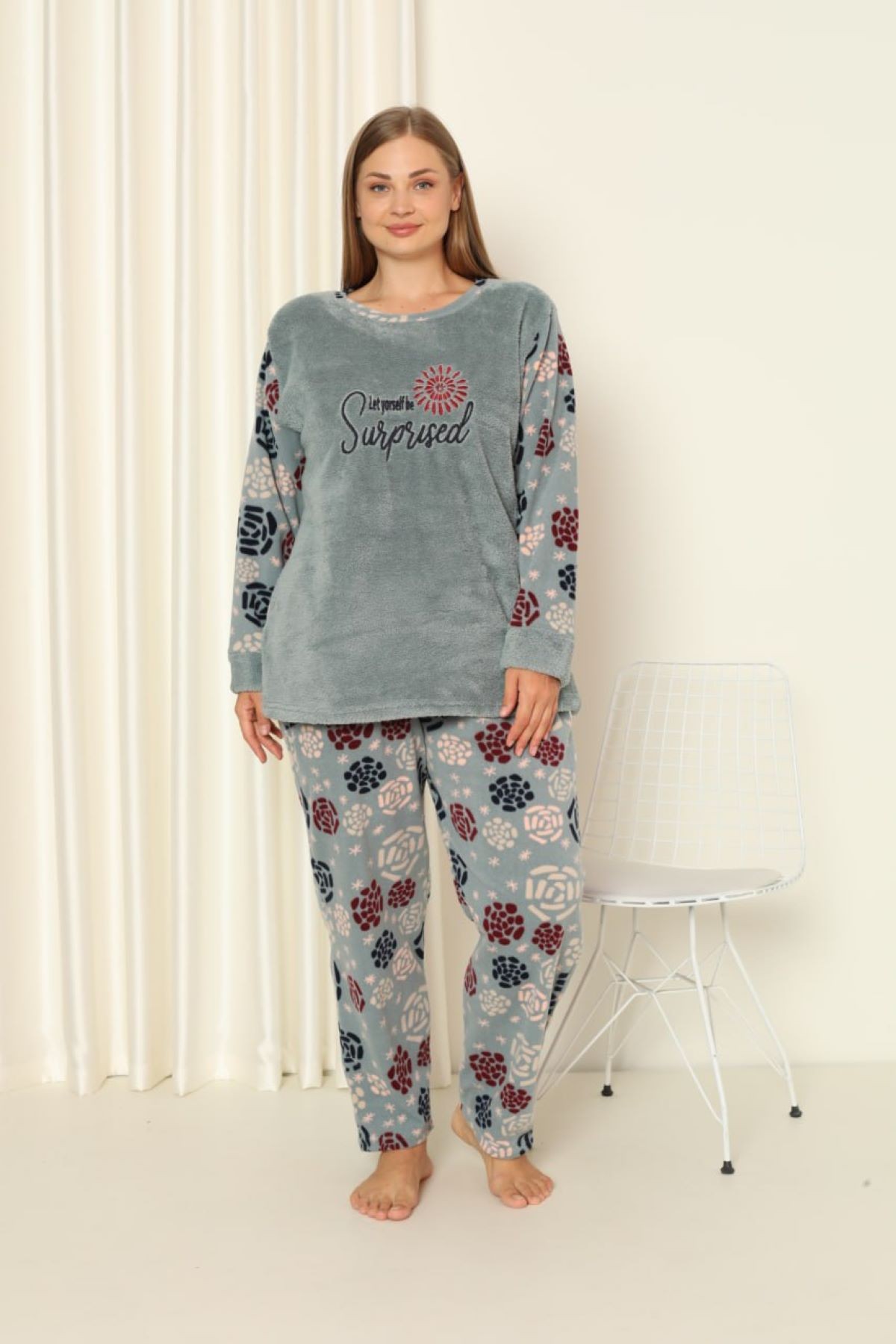 Kadın Well Soft Büyük Beden Polar Peluş Pijama Takımı