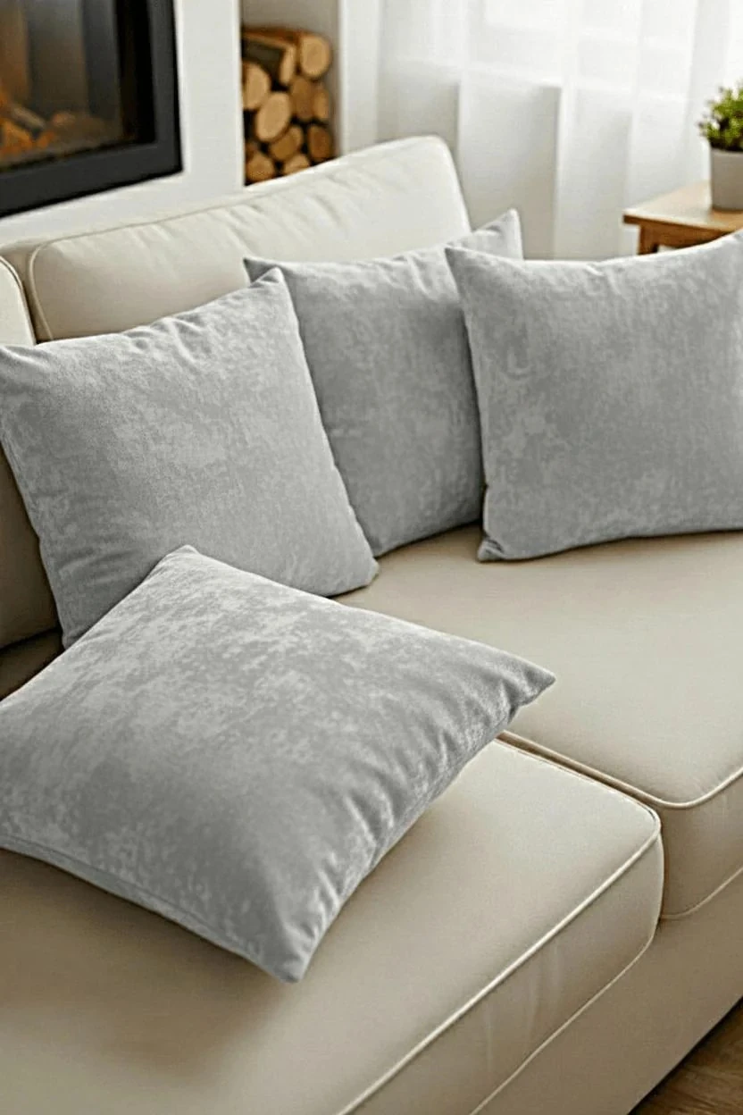 İngiliz Fransız Köylüler Rustik Vintage Dekoratif 4'Lü Yastık Kırlent Kılıfı Takımı - Açık Gri