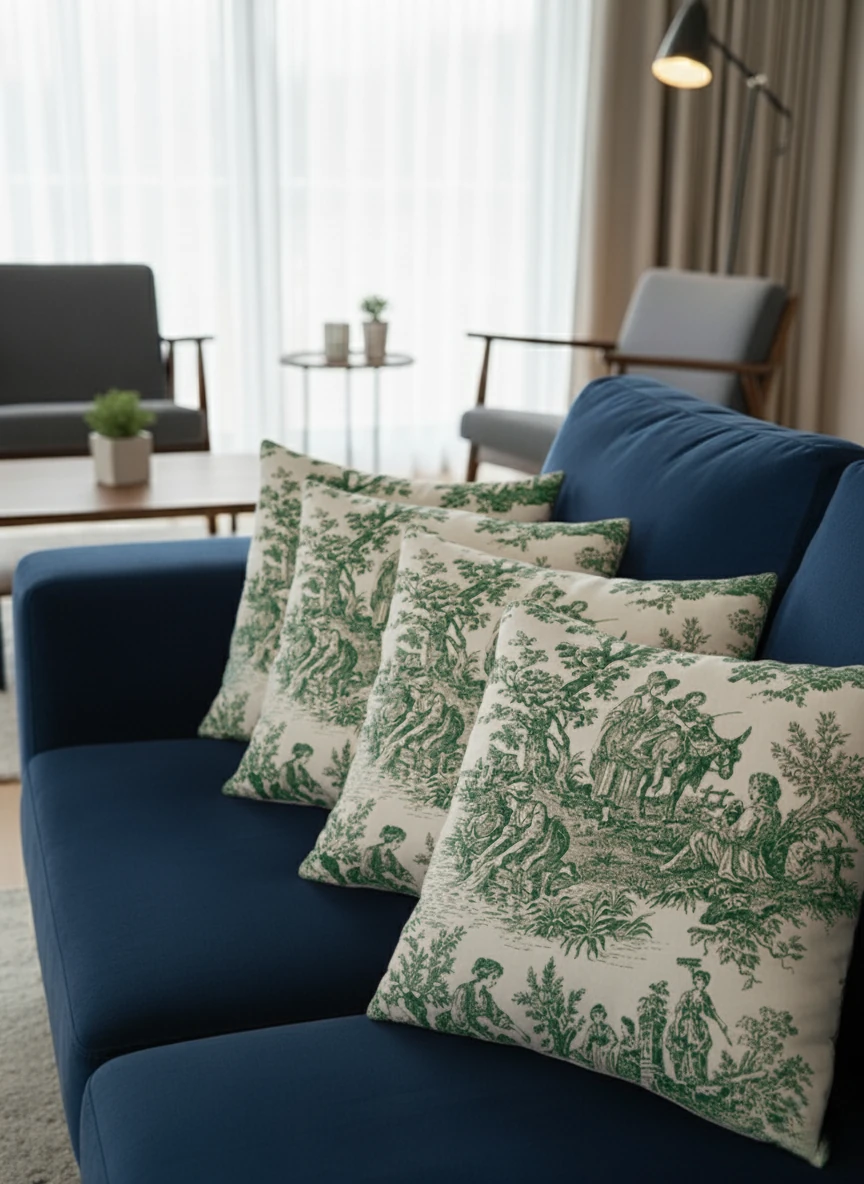 İngiliz Fransız Köylüler Rustik Vintage Dekoratif 4'Lü Yastık Kırlent Kılıfı Takımı - Yeşil-Köylü