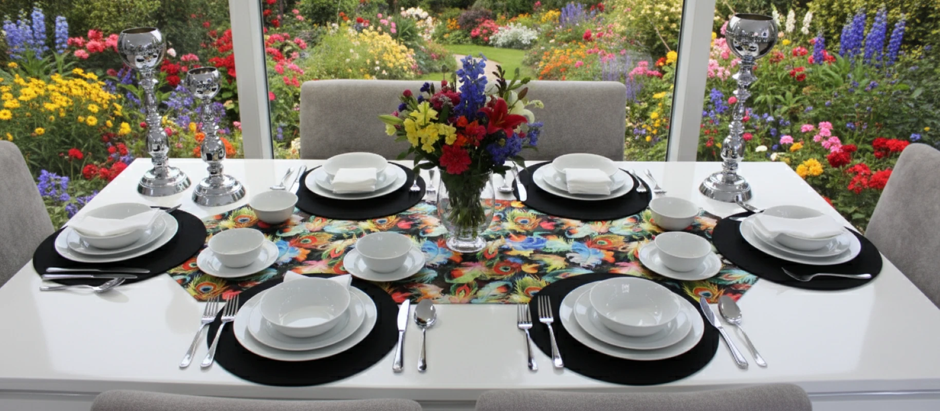 7 Parça Klasik Motif Sunum Seti 6 Adet Amerikan Servisi Supla 1 Adet Püsküllü Runner Örtü Takım