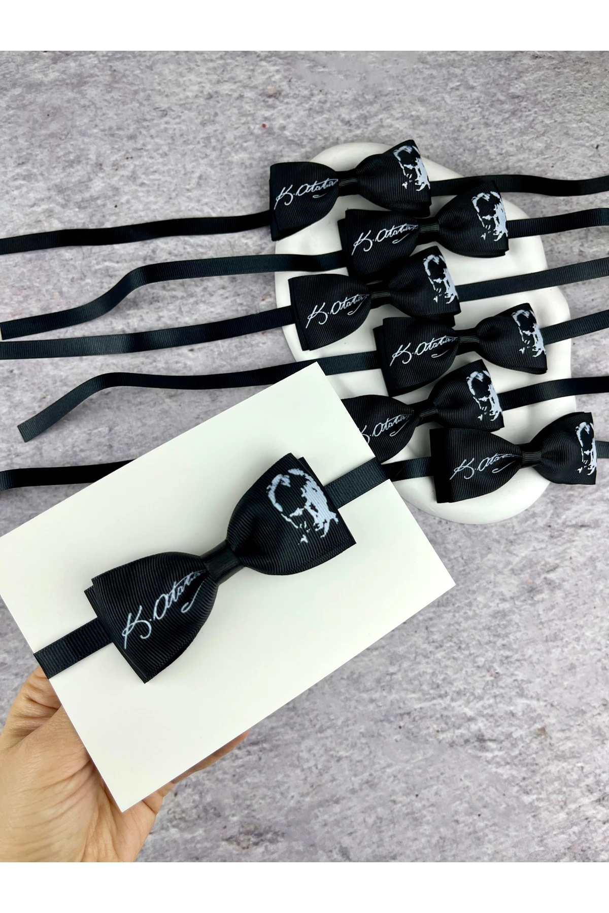 Siyah Atatürk ve İmzalı 10 Kasım Papyonu Çocuk Papyonu 