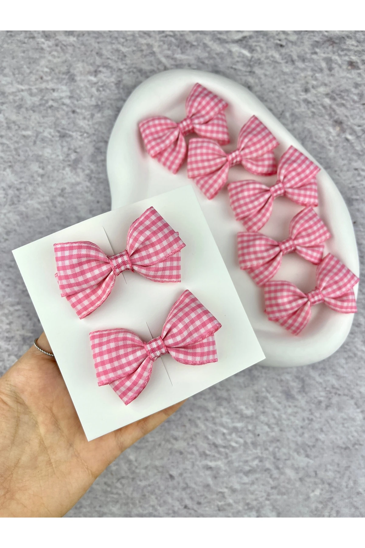 Pembe Ekose Fiyonk Toka 1 Çift Küçük Boy