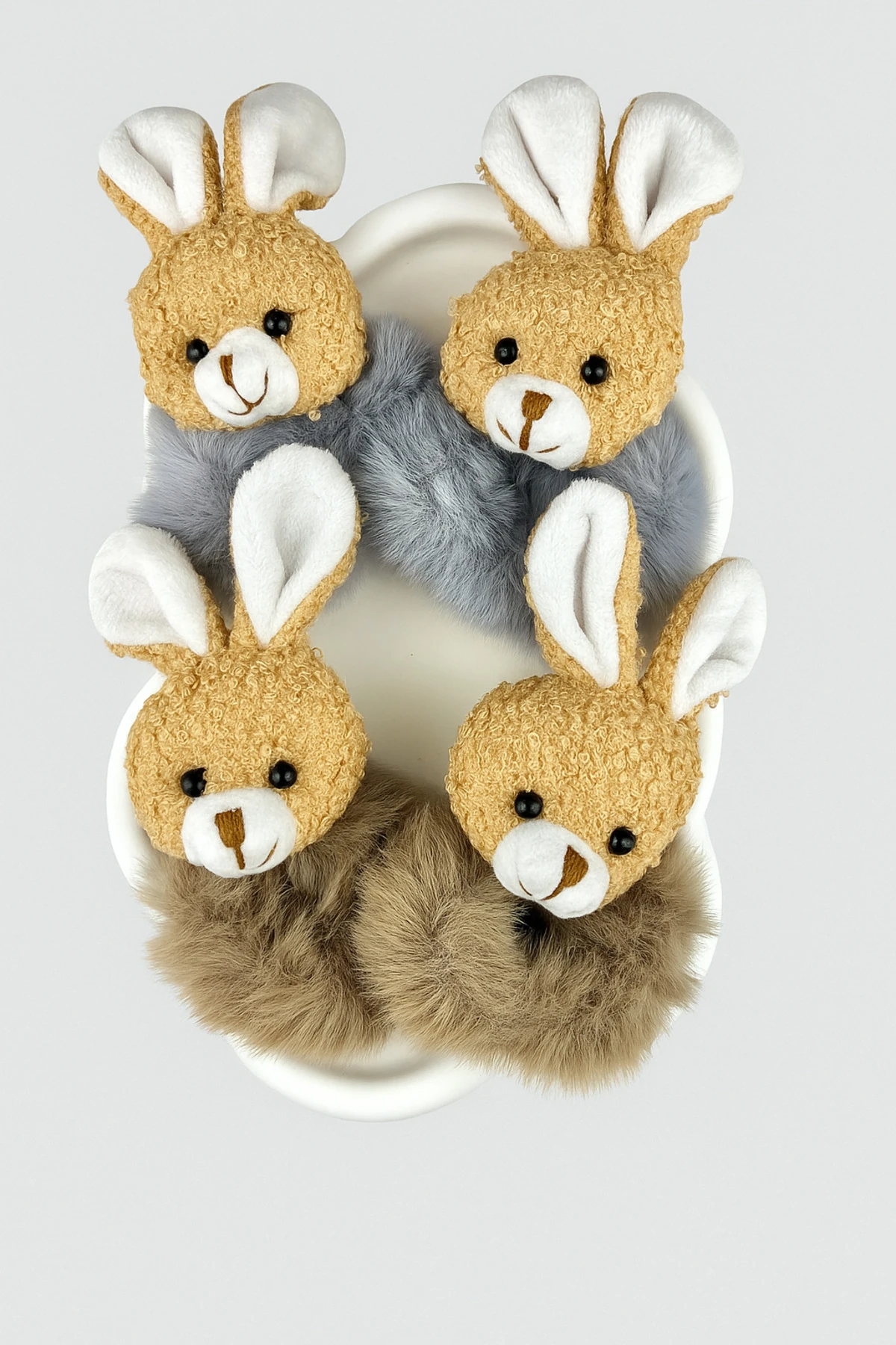 Tavşanlı Peluş Toka 1 Çift - Kahverengi