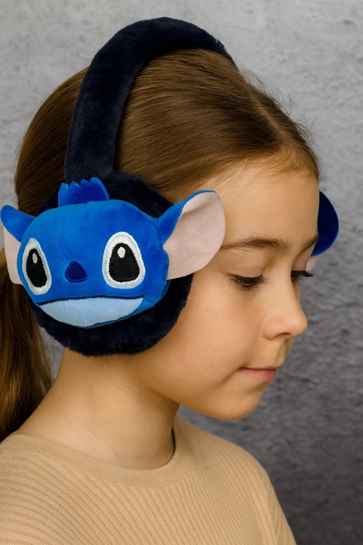 Stitch Peluş Çocuk Kulaklığı - Mavi