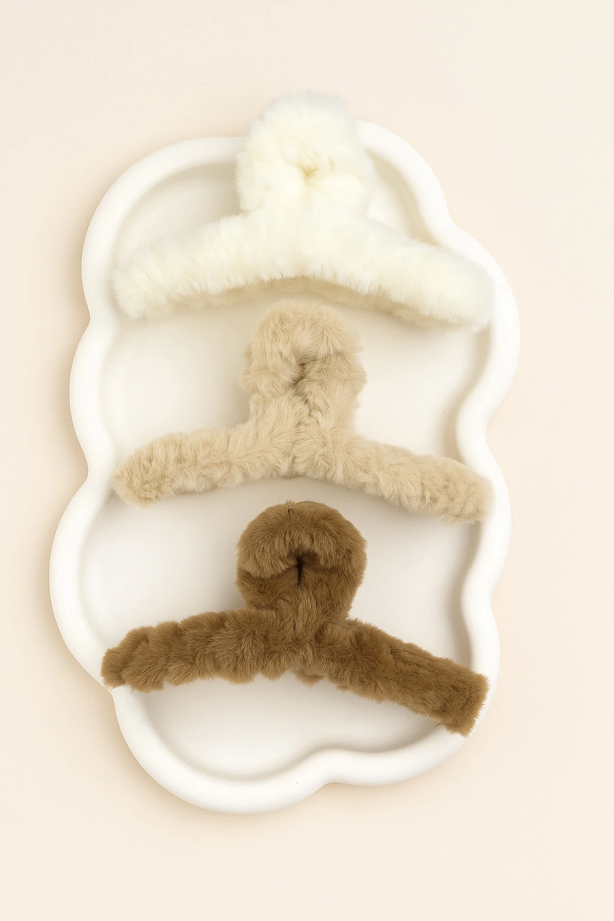 Peluş Mandal Toka 3’lü Set - Bej